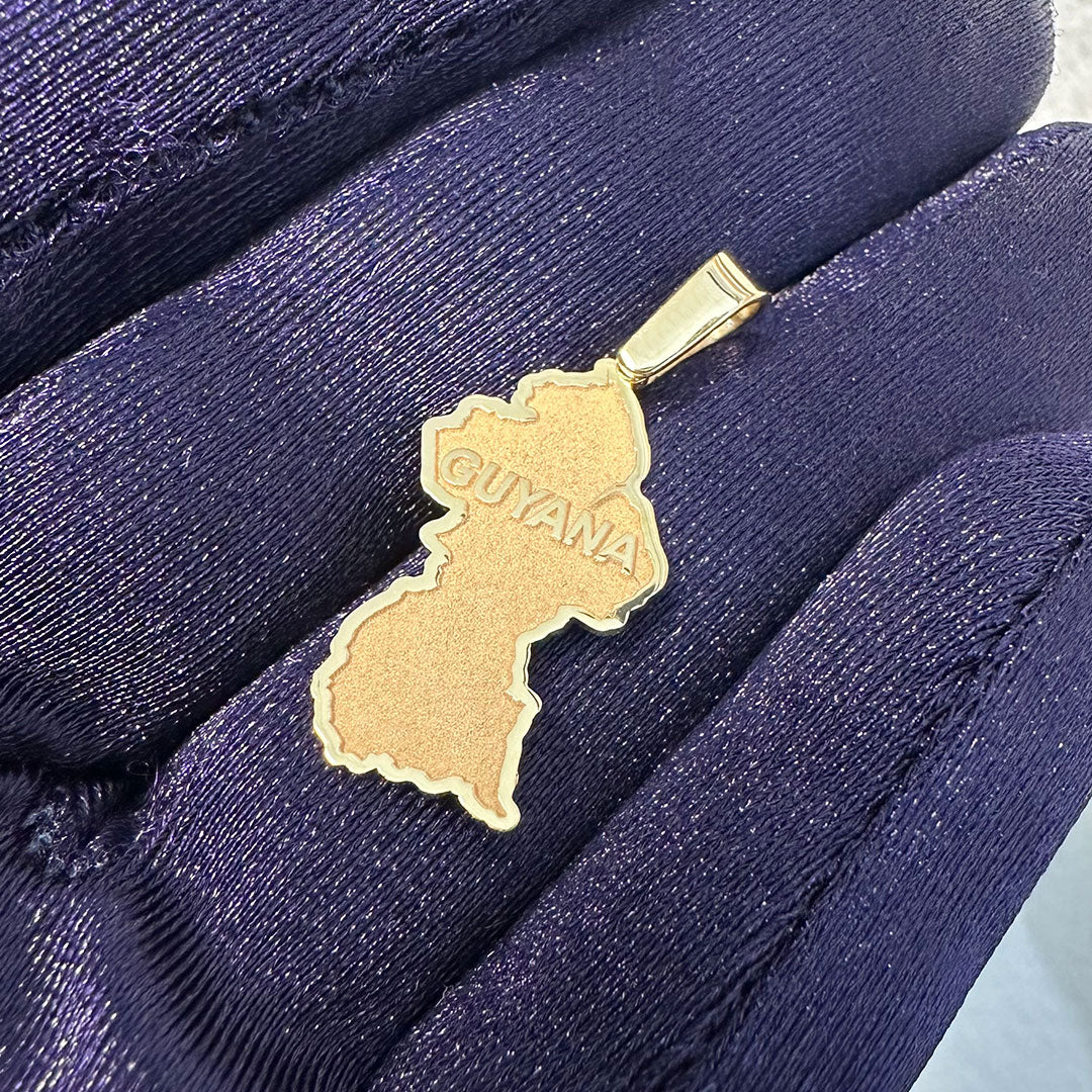 Guyana Map Pendant in Real Gold