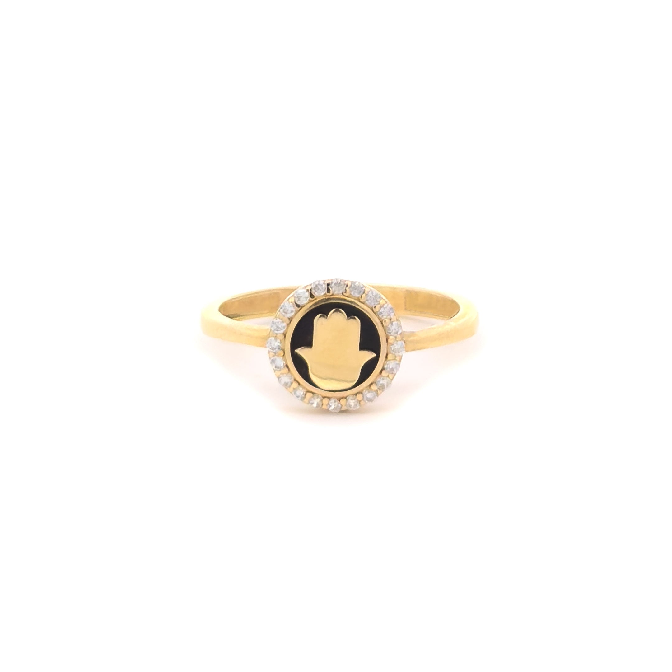 14k CZ Hamsa Hand with Black Enamel Earrings, Necklace & Ring Jewelry Set