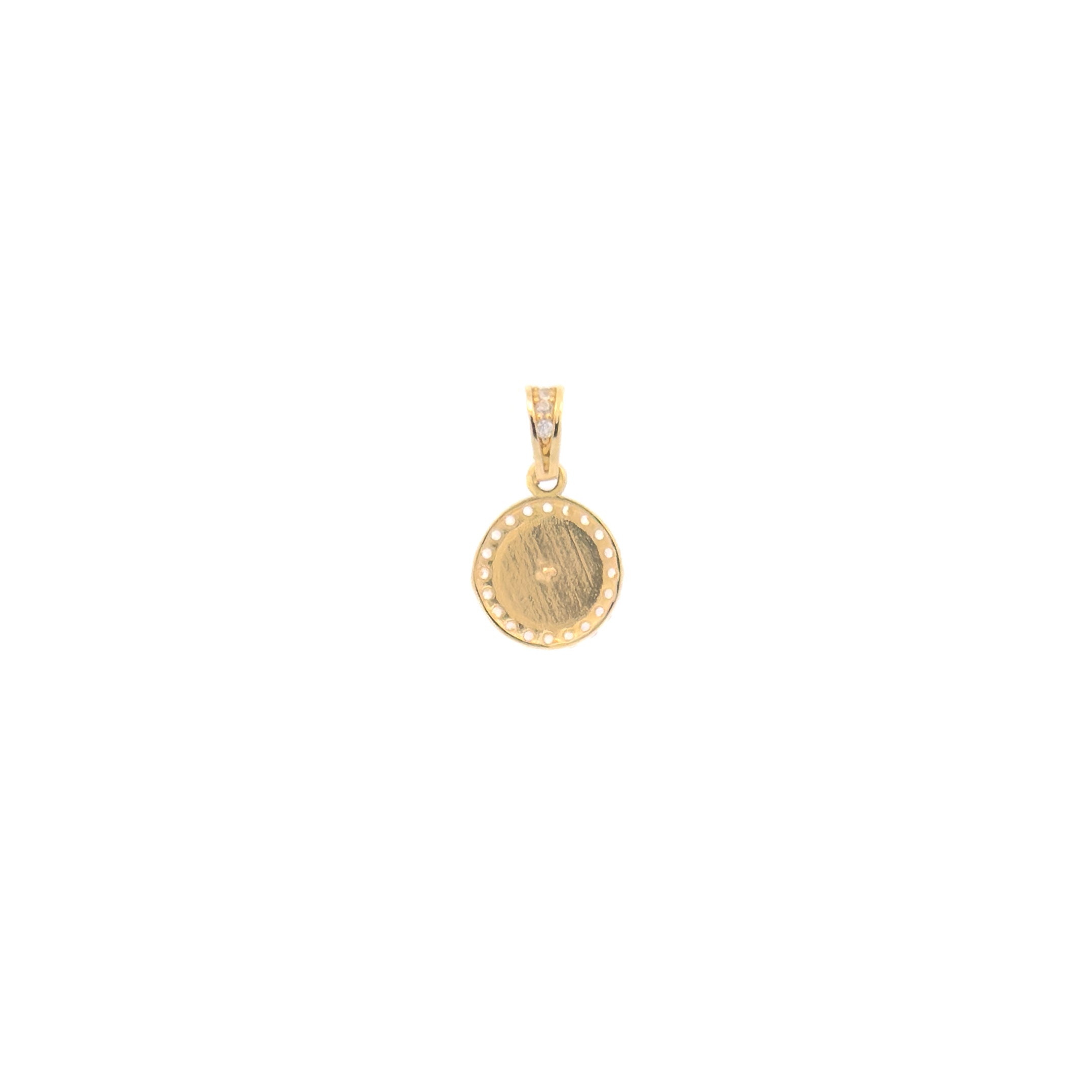 14k Yellow Gold Round Hamsa Hand with Black Enamel Background and CZ Border Pendant back
