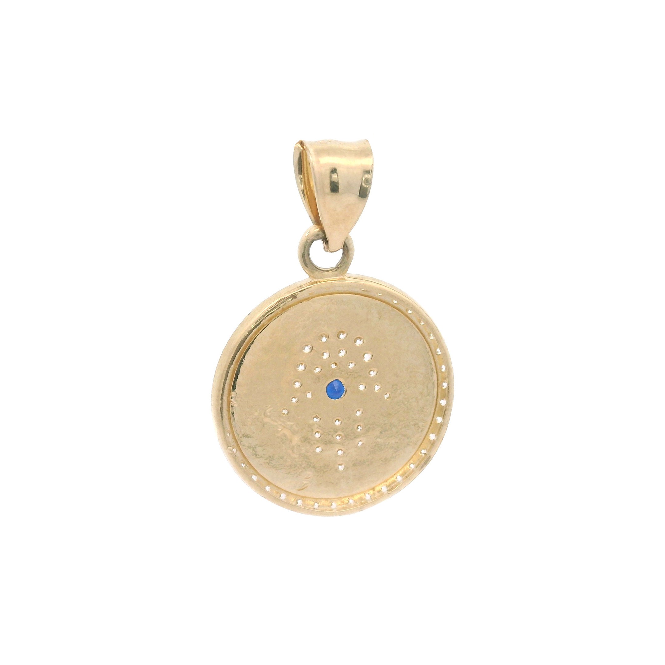 14k CZ Hamsa Hand Round Pendant back