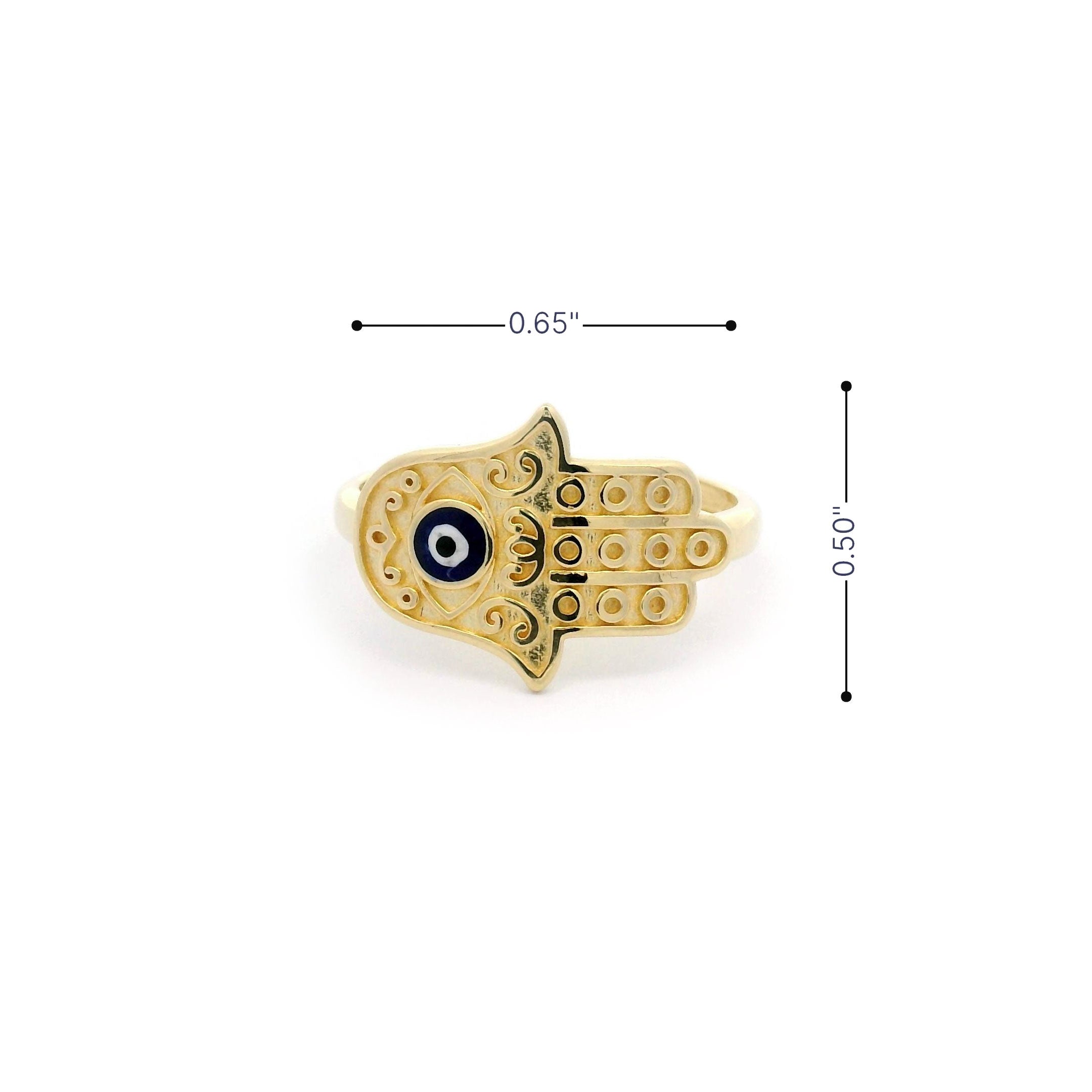 14k Hamsa Hand & Blue Enamel Evil Eye Ring Size Details