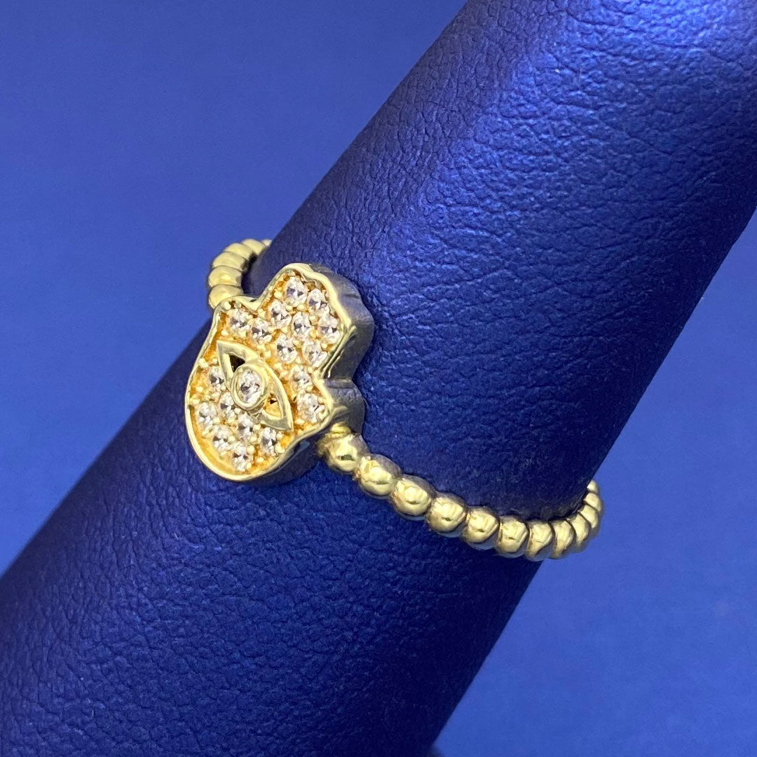 10k CZ Hamsa Hand Bead Ring