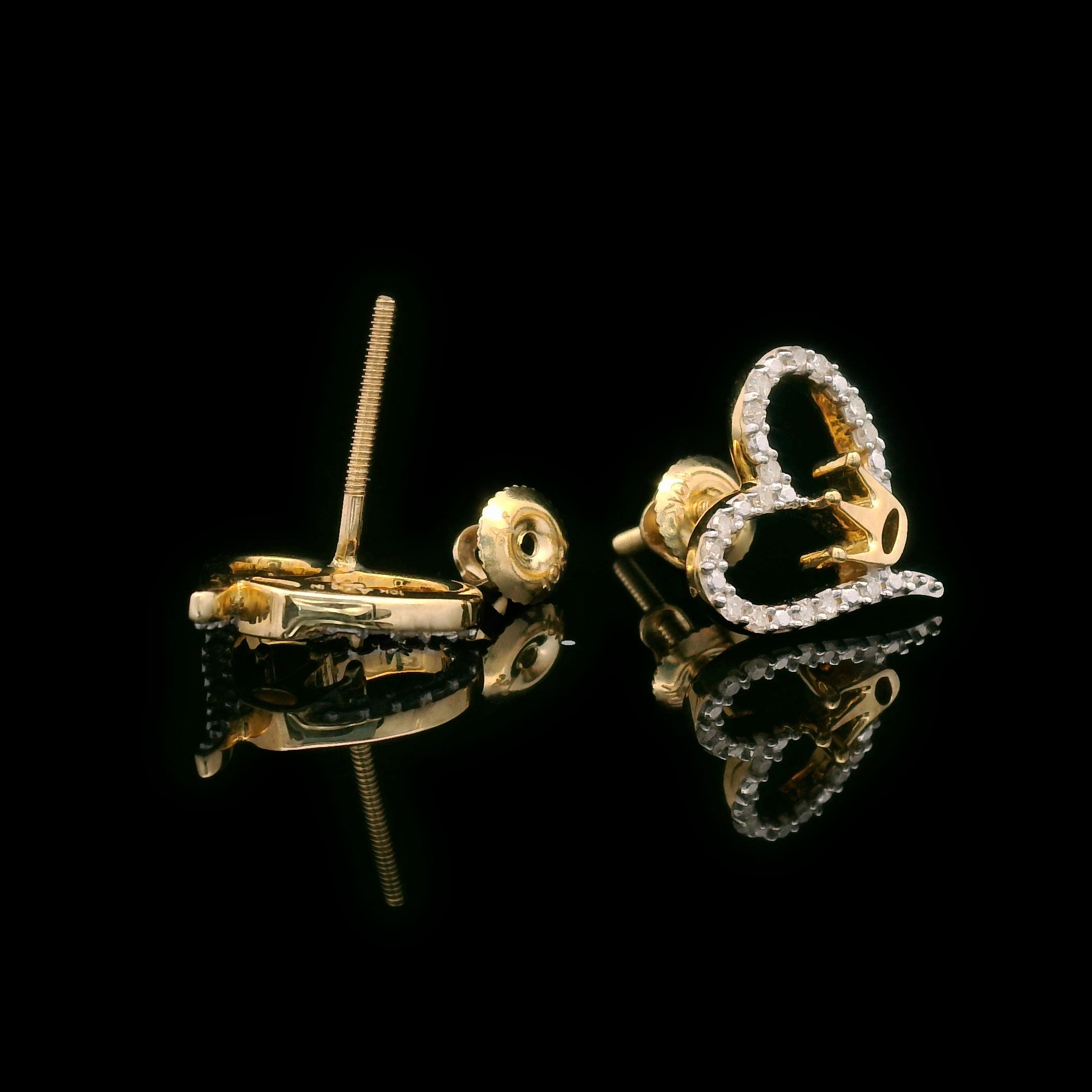 Diamond Heart Outline with Gold Crown Earrings in 10k Gold Open