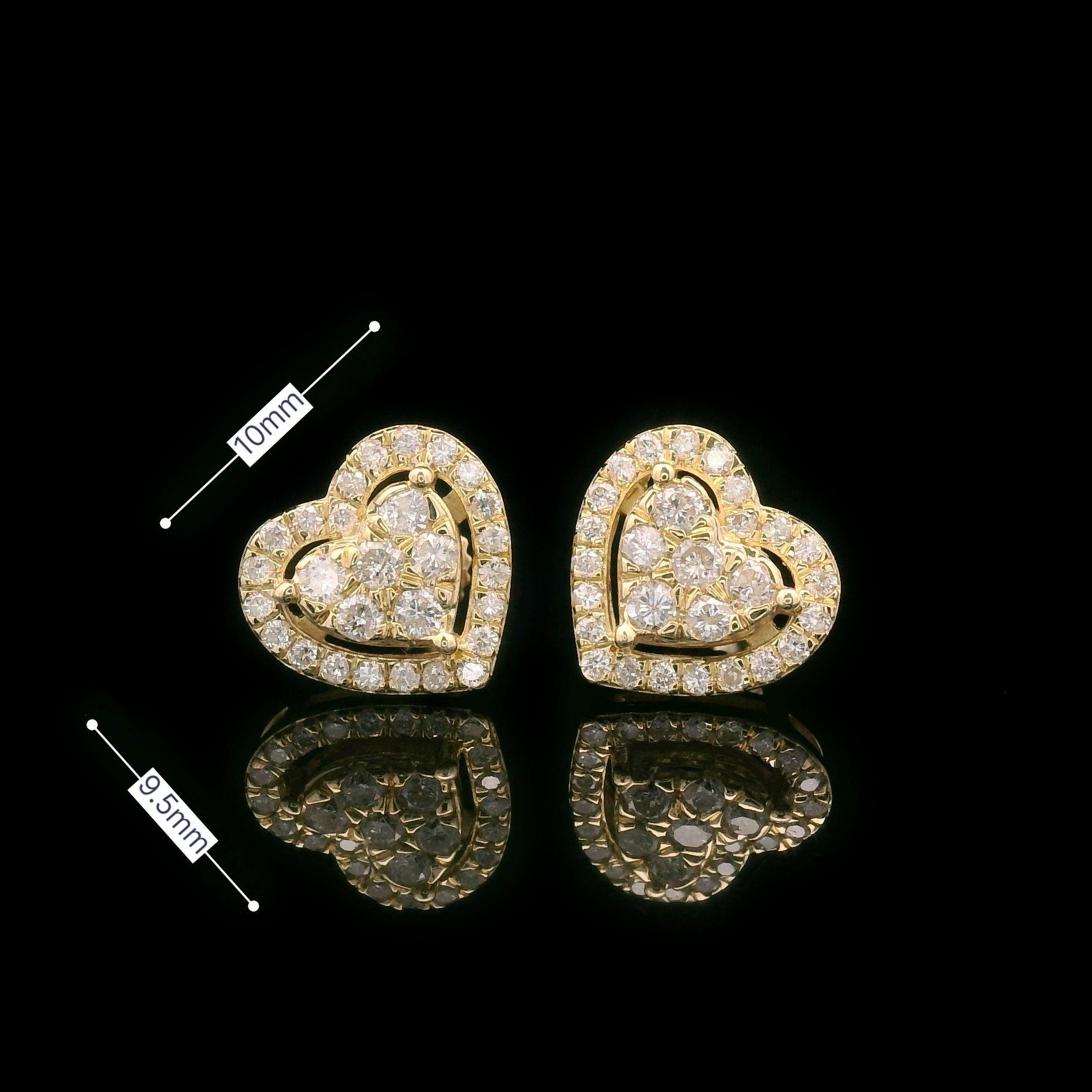 Diamond Heart Pave Screw Back Earrings Size