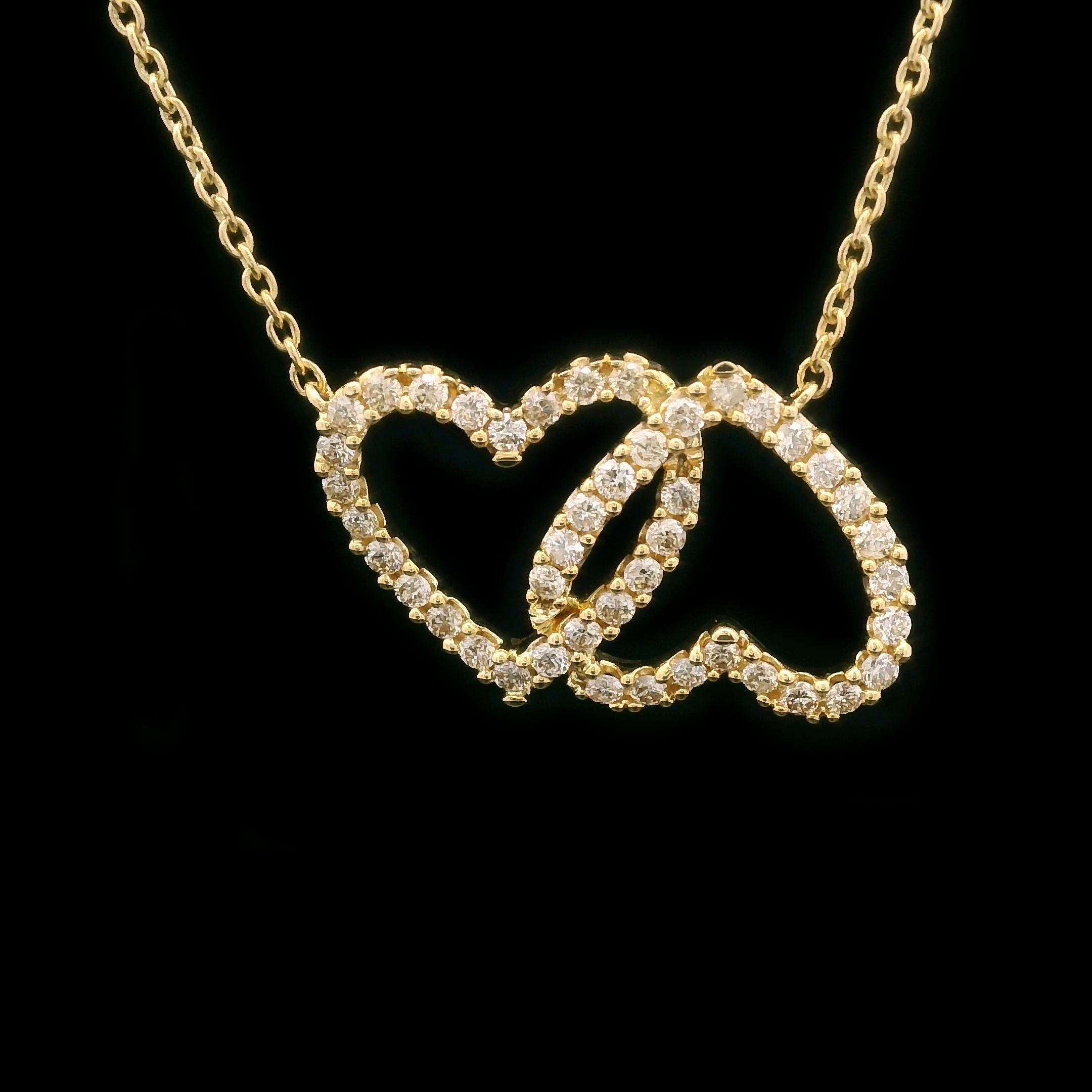 Diamond Interlocking Hearts Pendant Necklace in 14k Yellow Gold