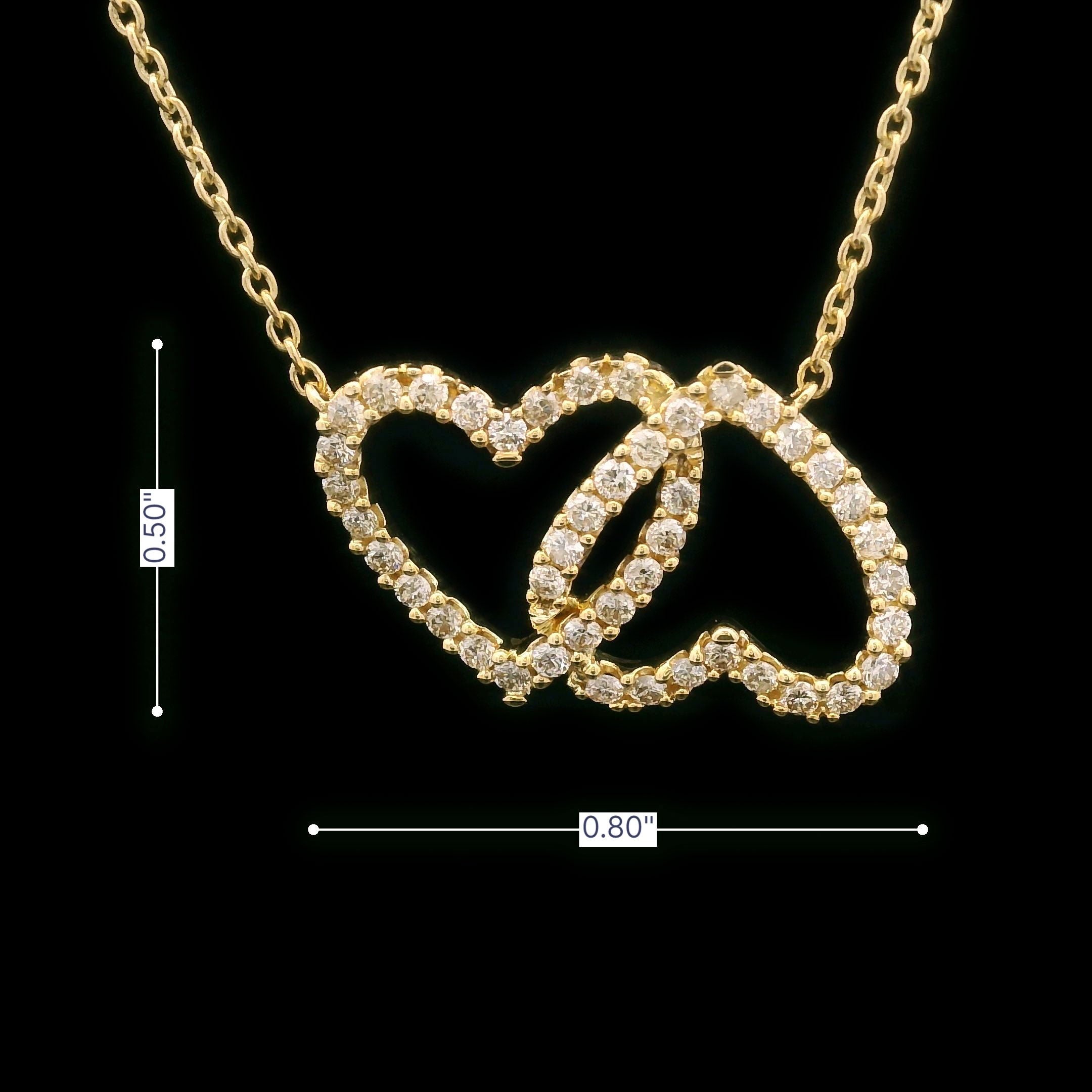 Diamond Interlocking Hearts Pendant Necklace in 14k Yellow Gold Size 0.80