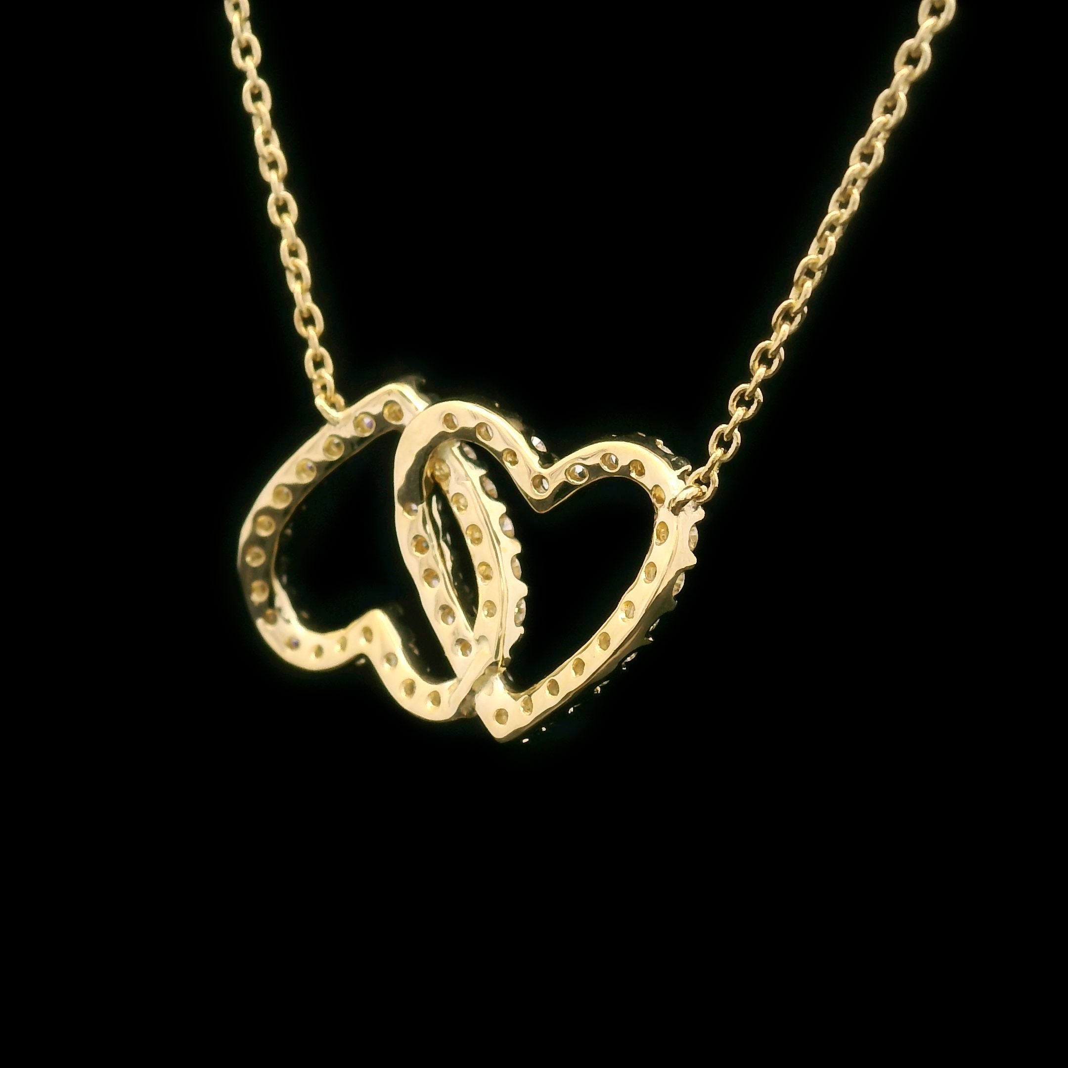 Diamond Interlocking Hearts Pendant Necklace in 14k Yellow Gold Back