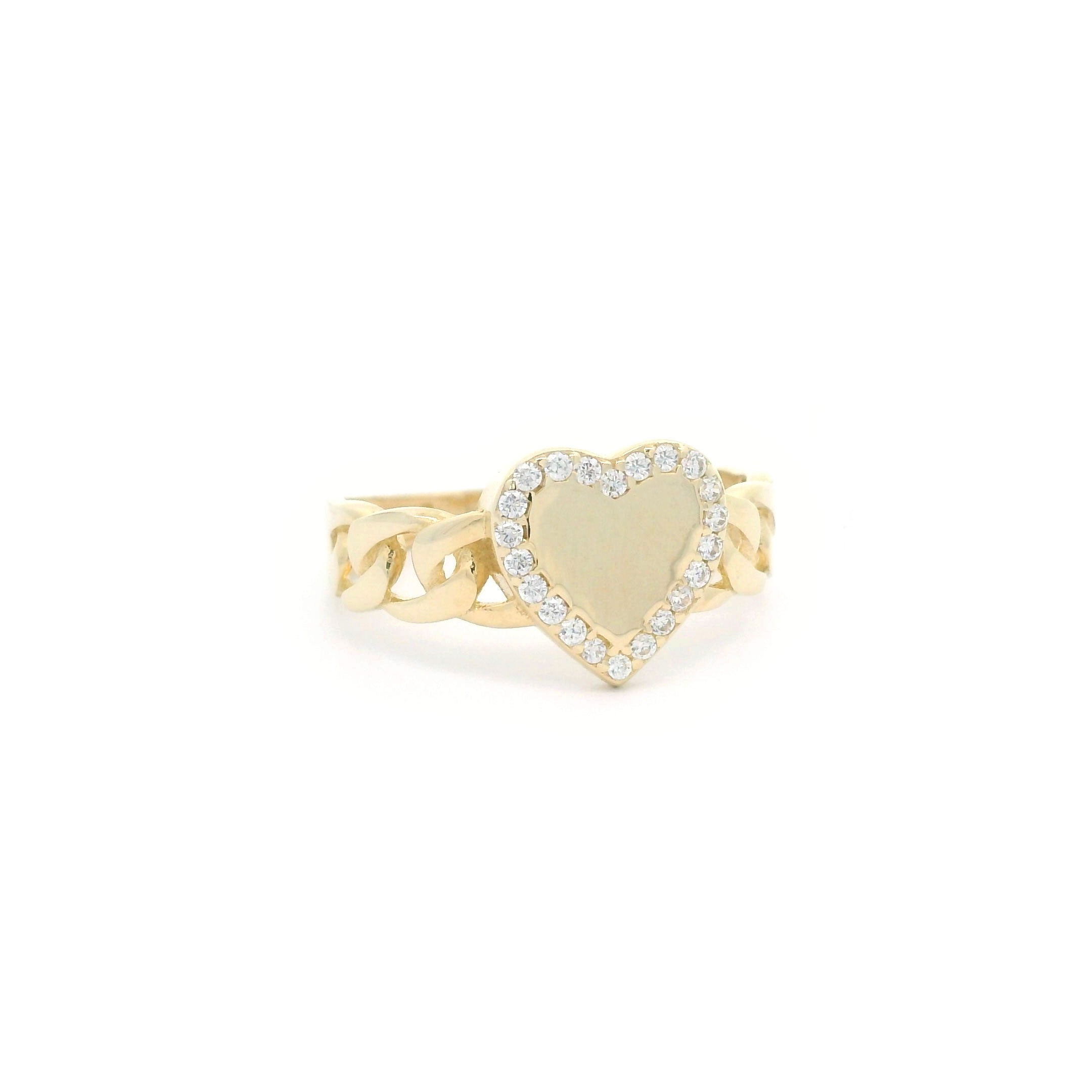 14k CZ Heart & Cuban Link Ring