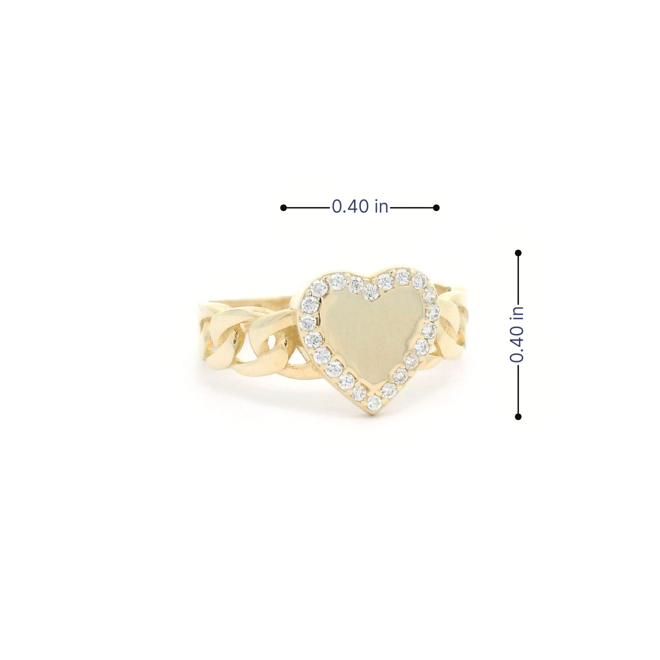 14k CZ Heart & Cuban Link Ring Size Details