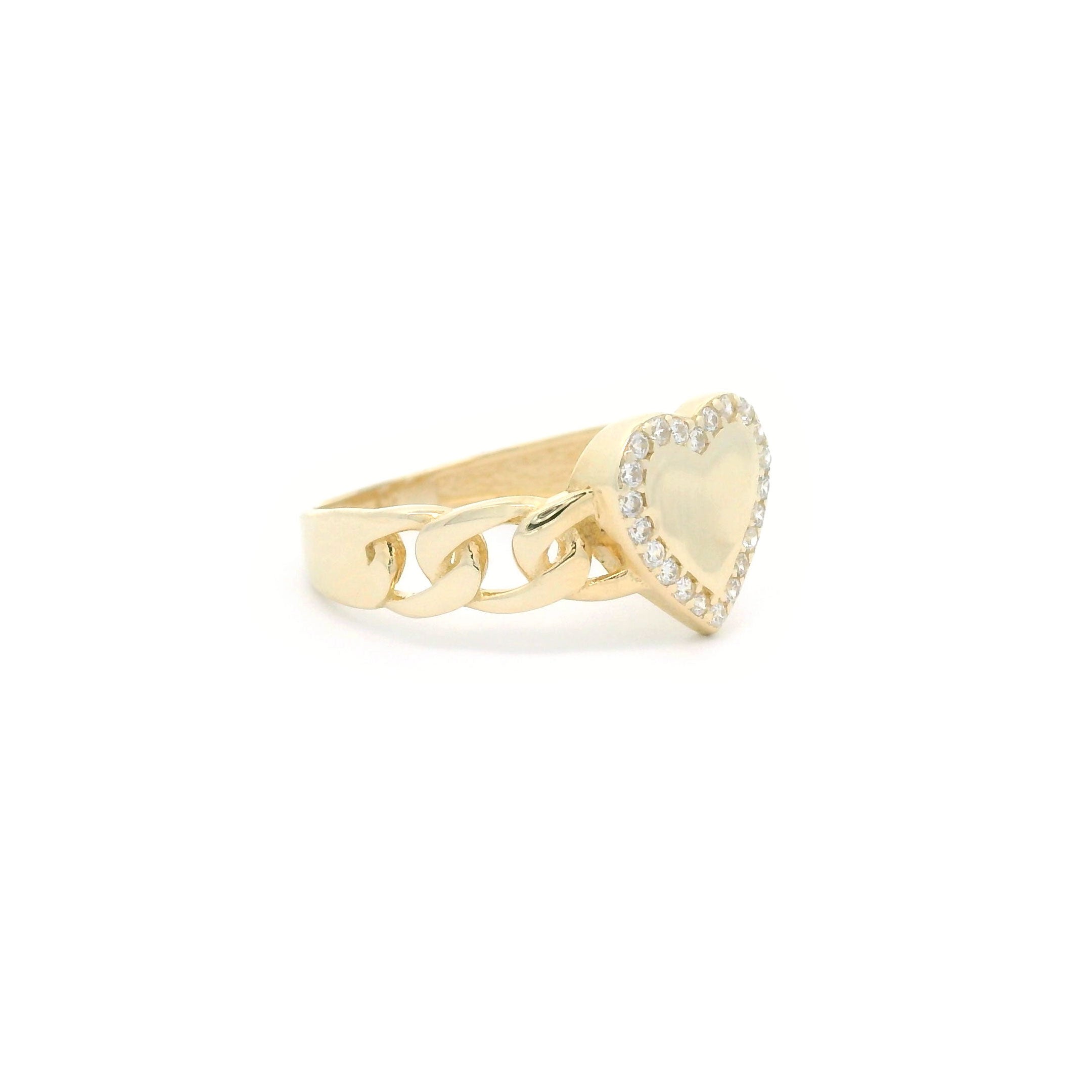 14k CZ Heart & Cuban Link Ring Side