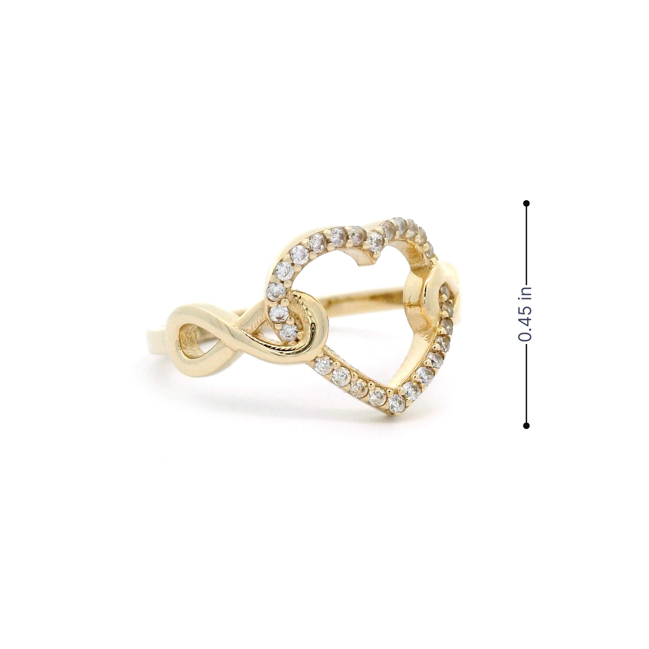 Heart & Infinity Ring in 10k Yellow Gold Height 0.45 inch