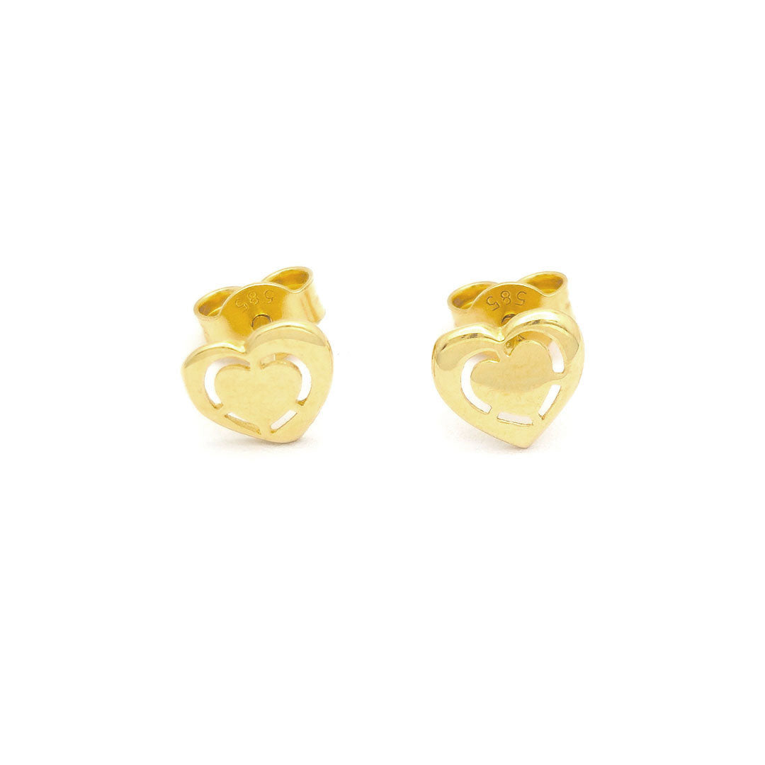 14k Heart Stencil Stud Earrings
