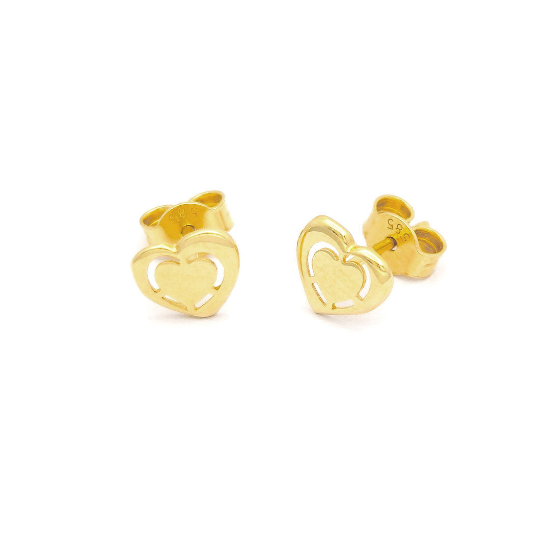 14k Heart Stencil Stud Earrings Side