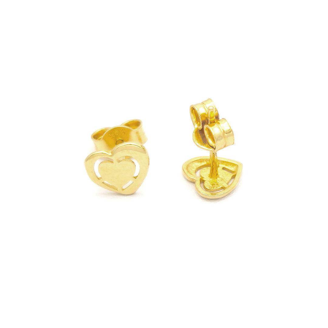 14k Heart Stencil Stud Earrings Back