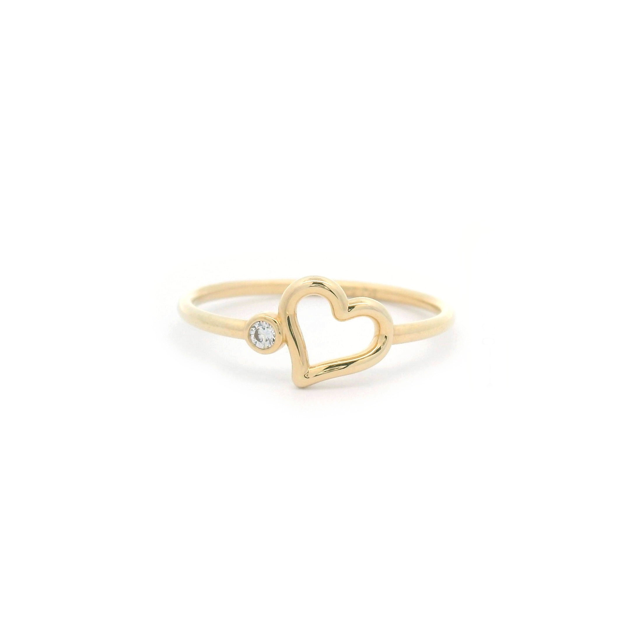 14k CZ Heart Out & Bezel Ring