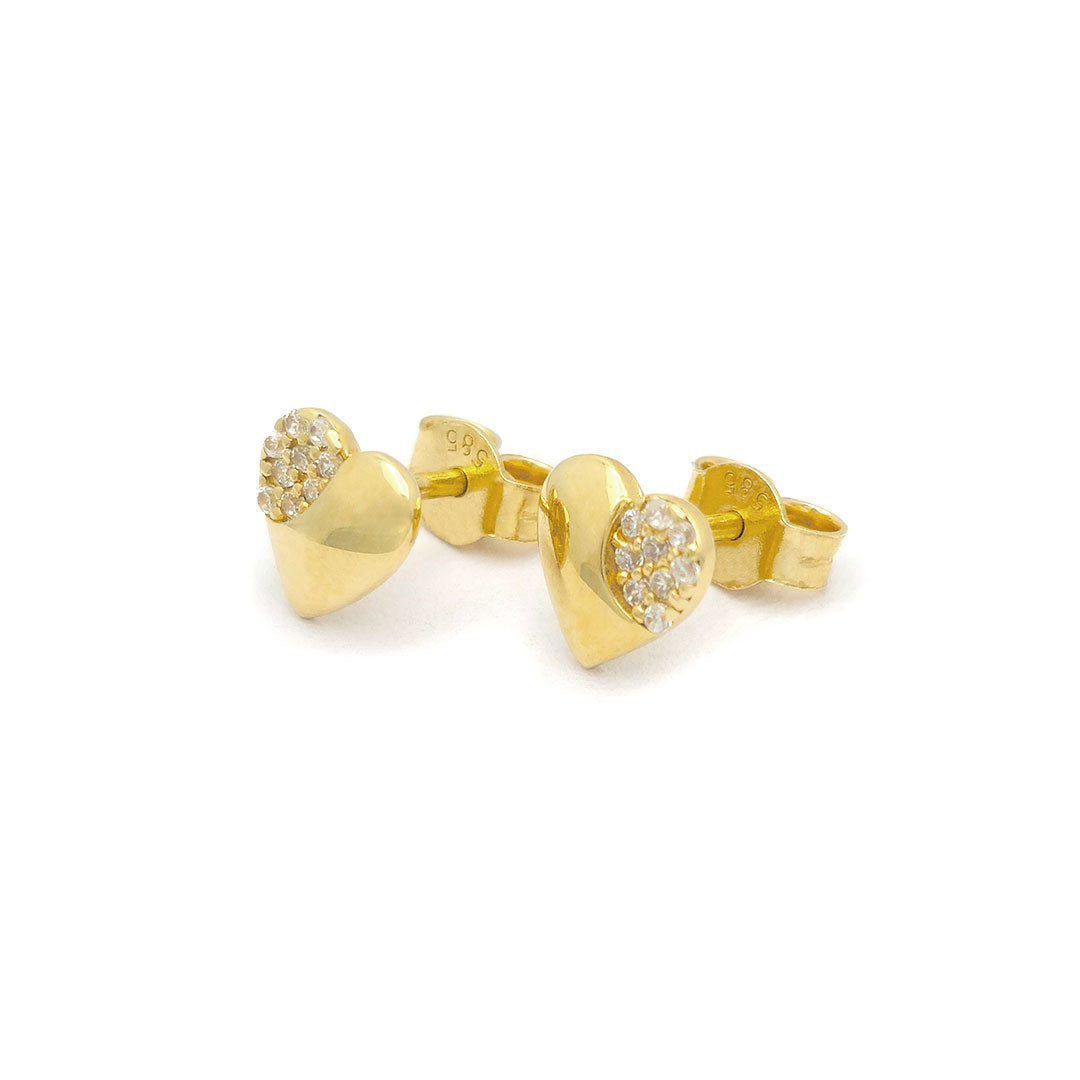 14k CZ Heart Stud Earrings