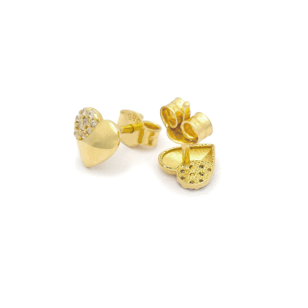 14k CZ Heart Stud Earrings Back