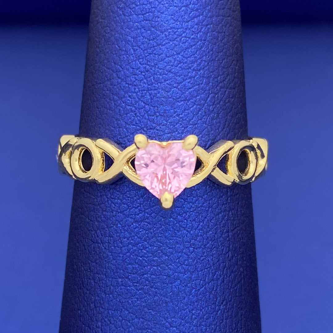 10k CZ Heart XOXO Ring - Pink