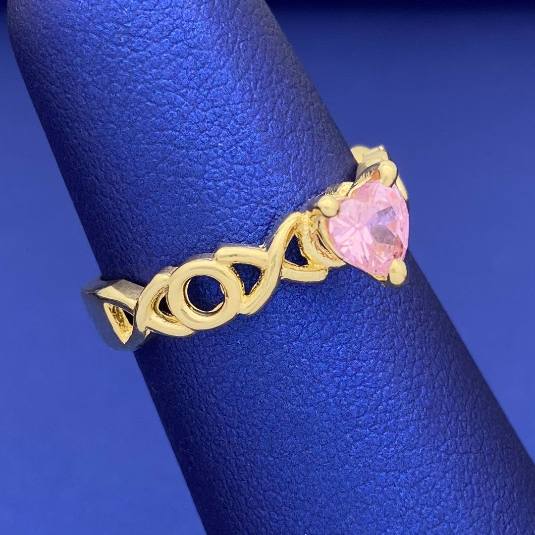 10k CZ Heart XOXO Ring - Pink