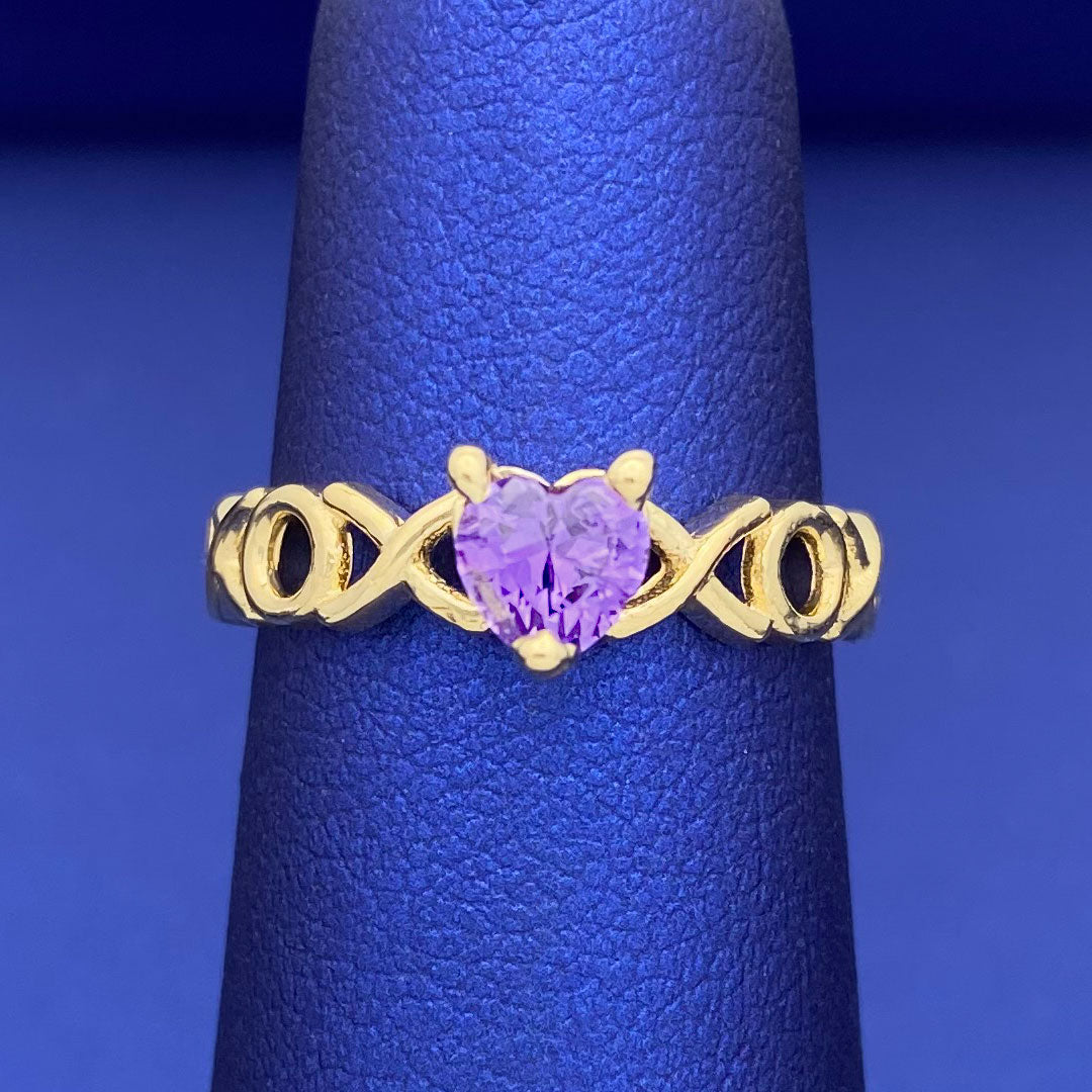 10k CZ Heart XOXO Ring - Purple