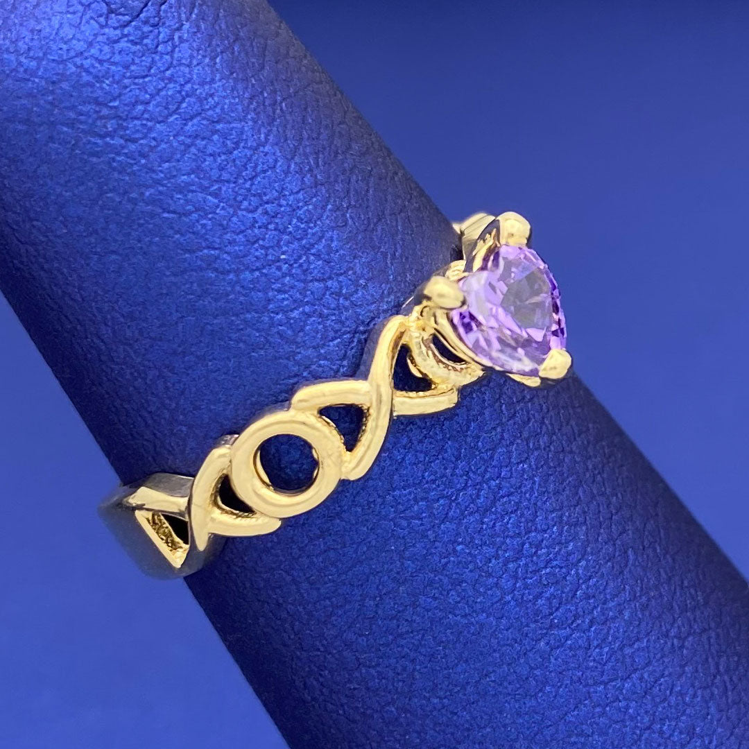 10k CZ Heart XOXO Ring - Purple