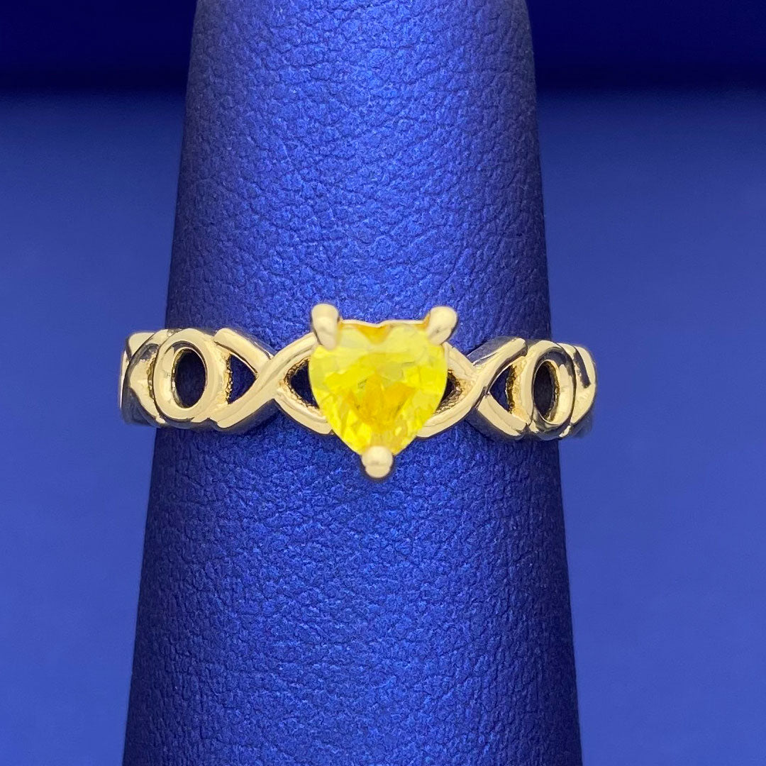 10k CZ Heart XOXO Ring - Yellow