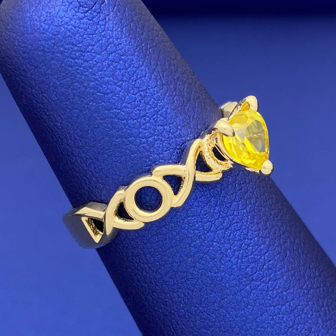 10k CZ Heart XOXO Ring - Yellow