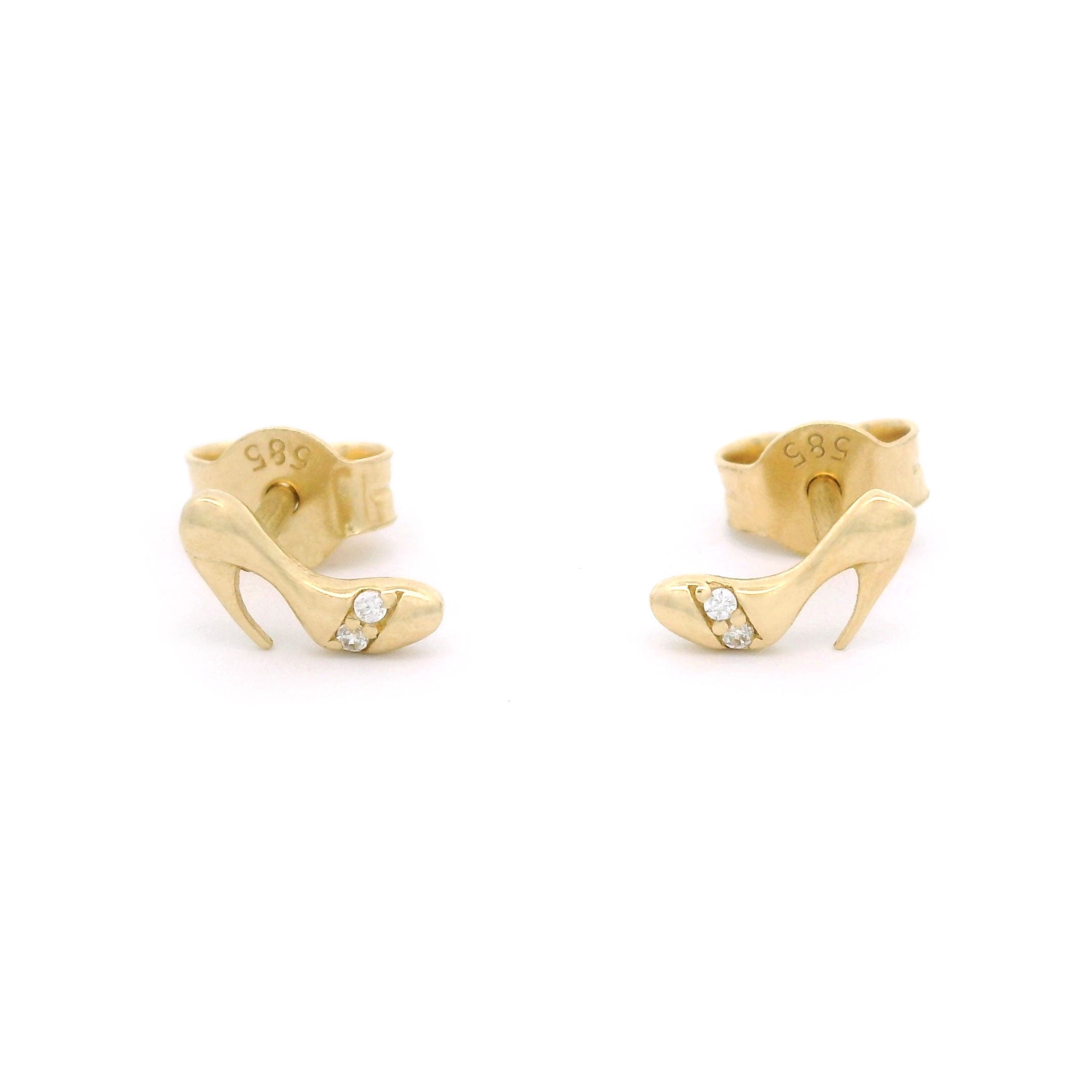 14k Yellow Gold High Heel Shoe Stud Earrings with Stones