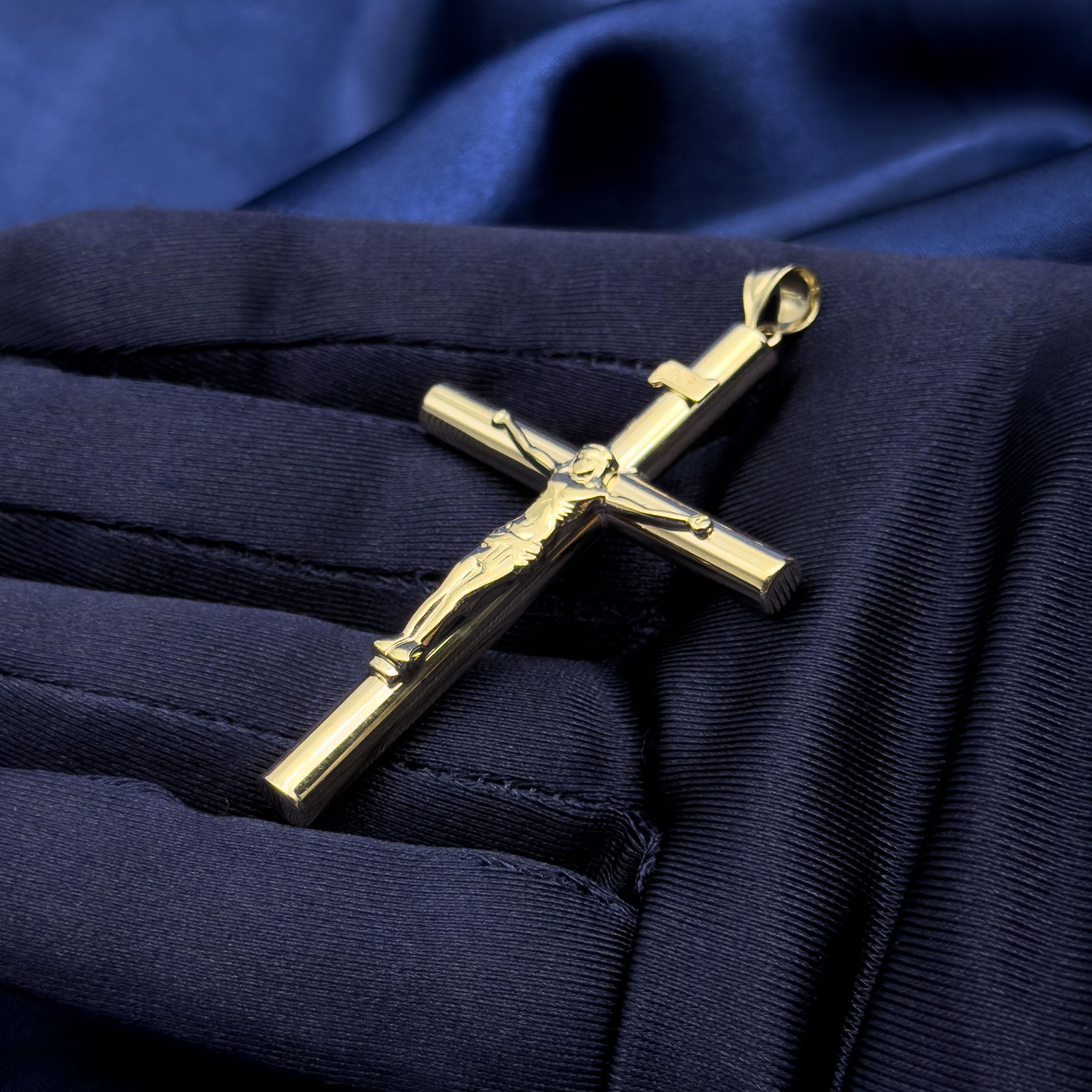 10k Hollow INRI Crucifix Cross Pendant - L