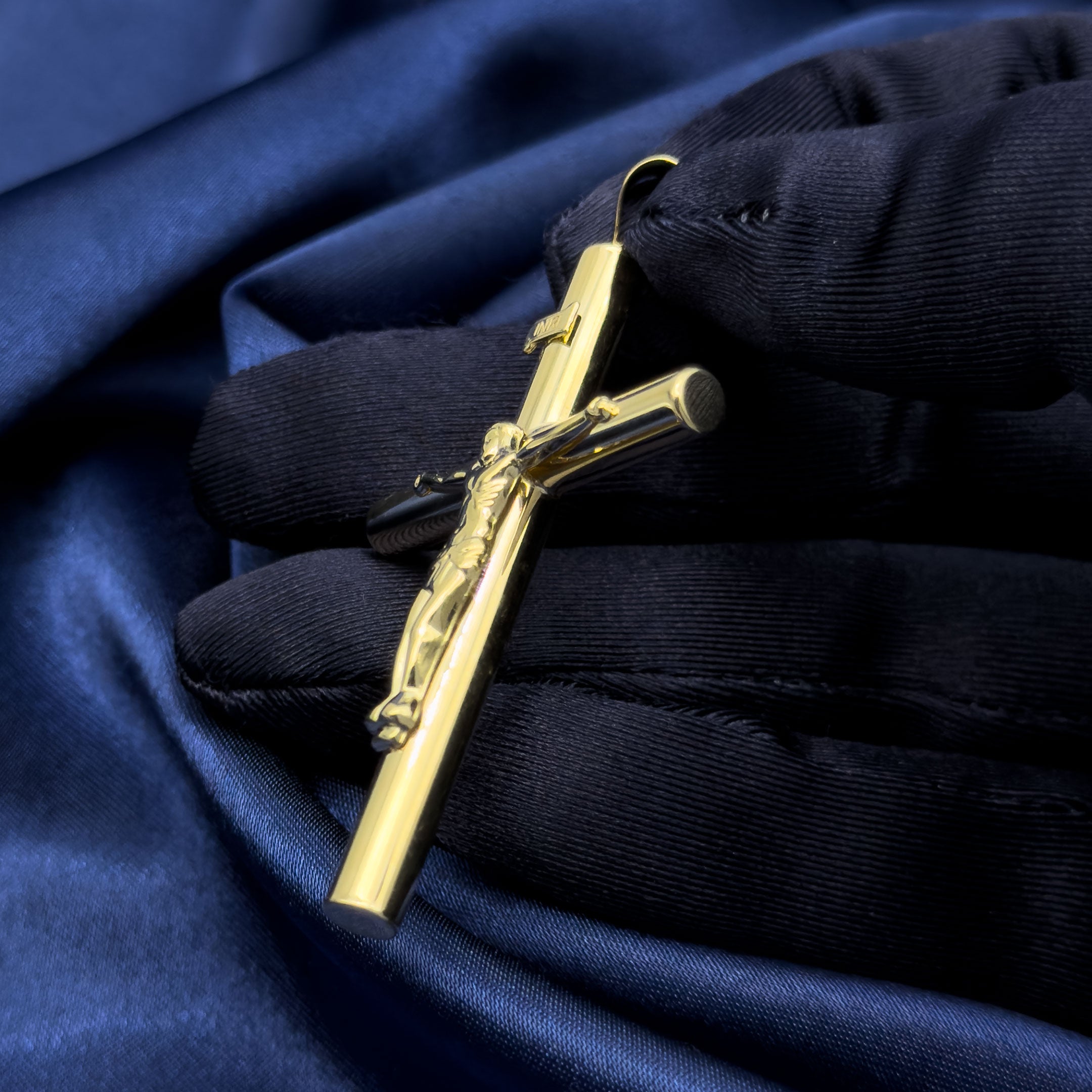 10k Hollow INRI Crucifix Cross Pendant - L