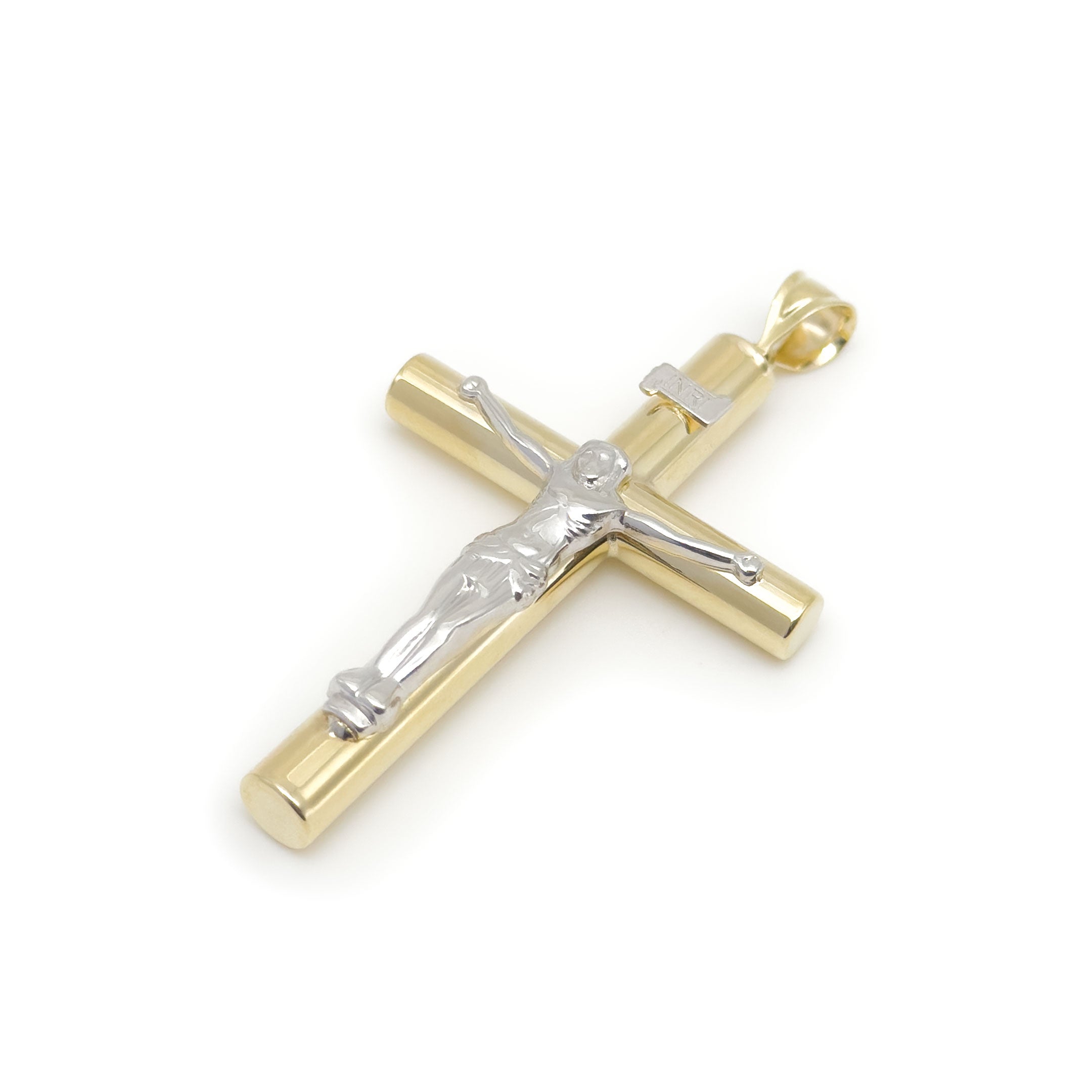 10k Hollow INRI Crucifix Cross Pendant - M