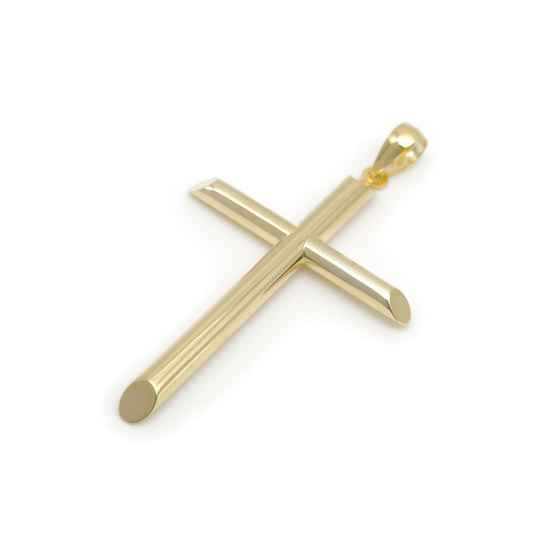 10k yellow gold polished cross pendant on white background