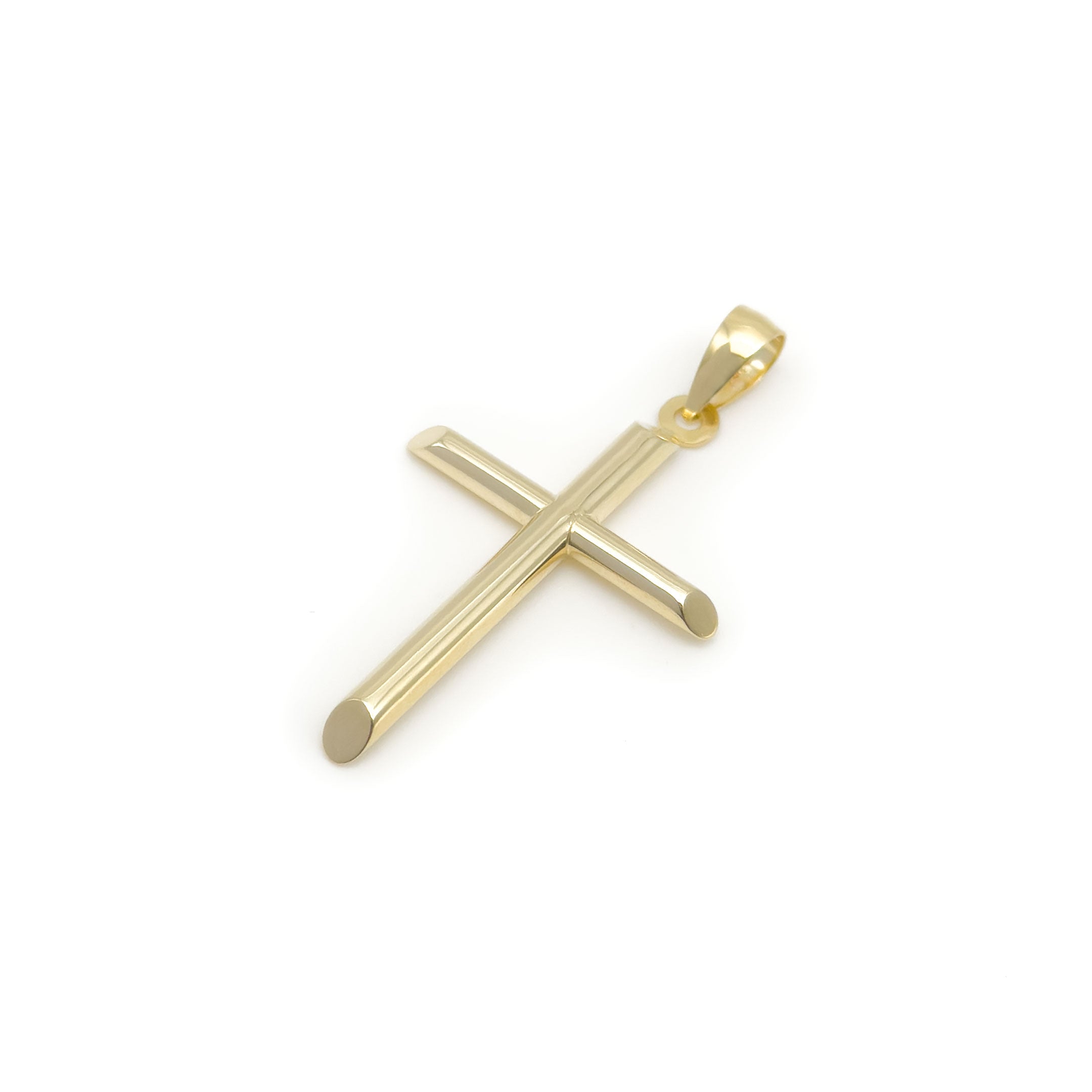 10k yellow gold high polished cross pendant on white background