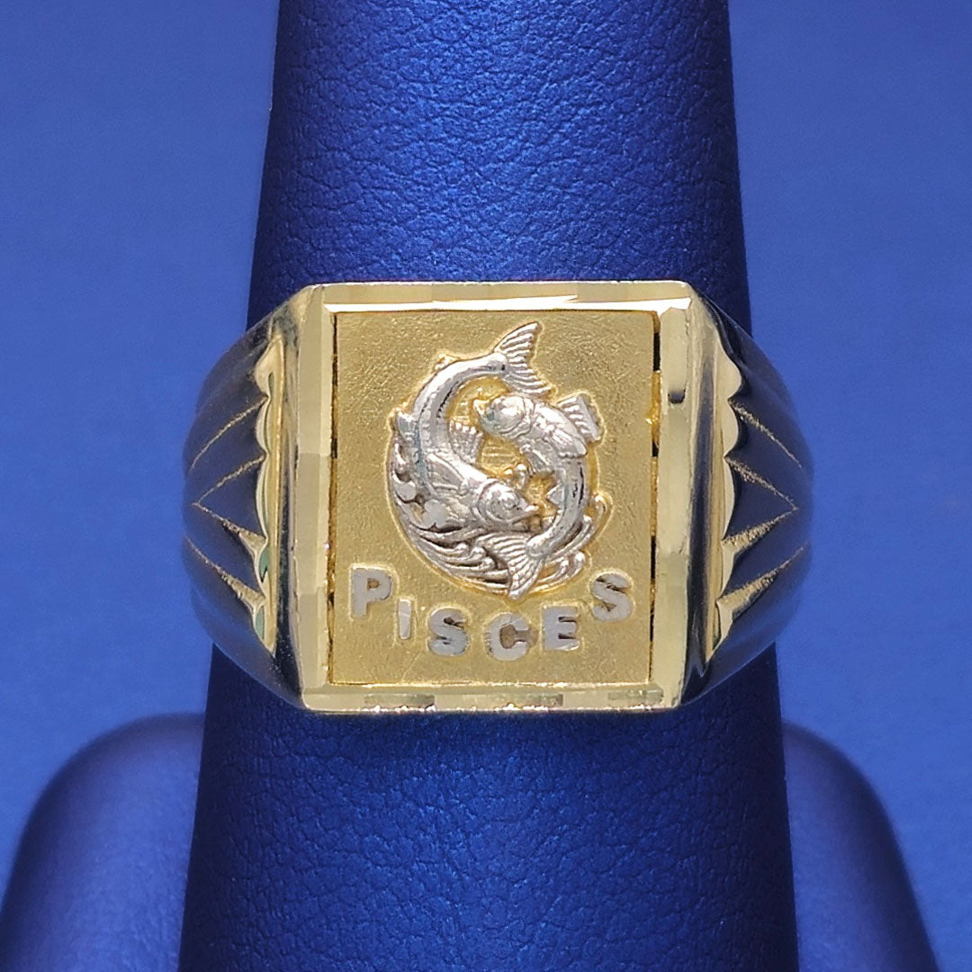 10k Horoscope Zodiac Square Ring - PISCES