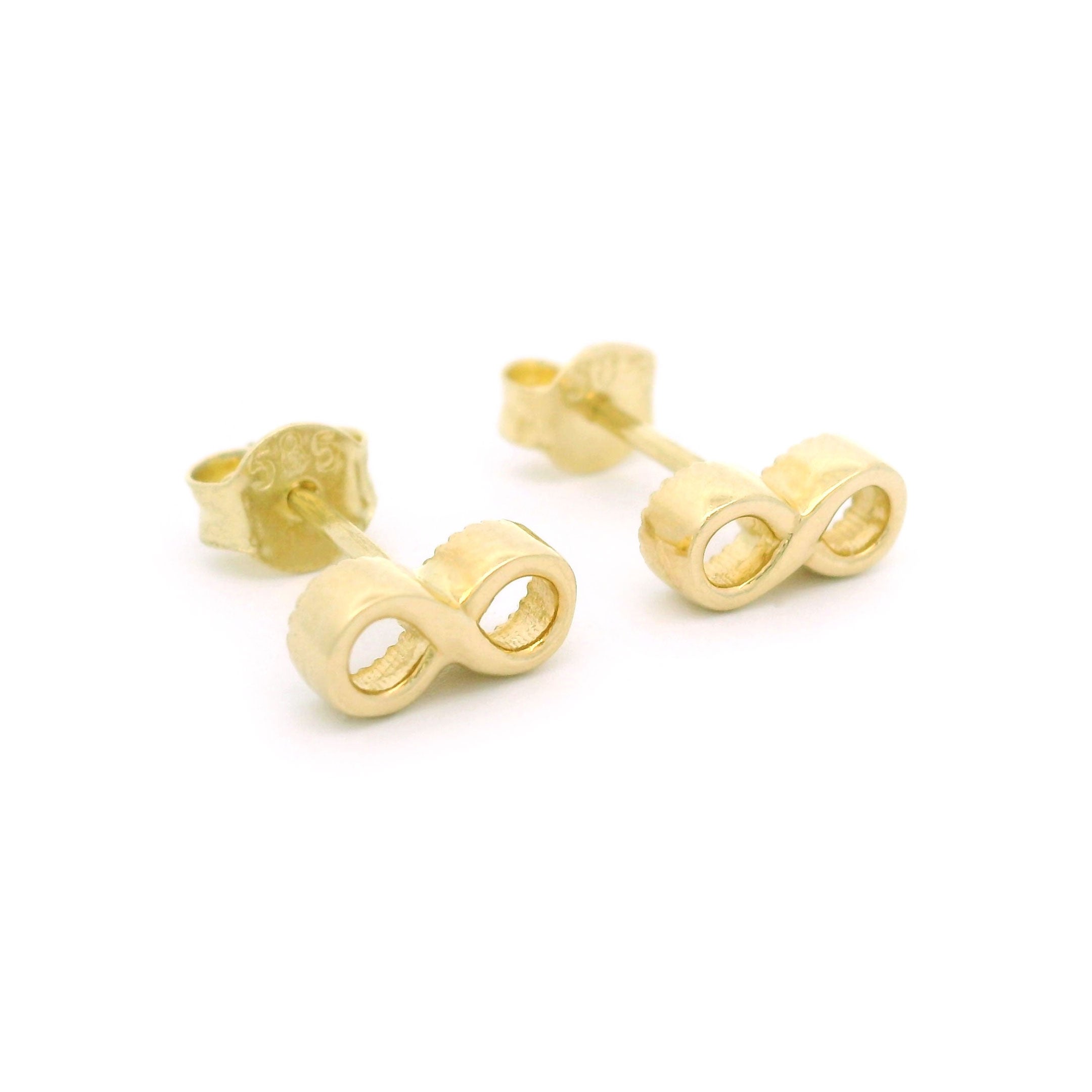 14k Yellow Gold Infinity Raised Stud Earrings Side