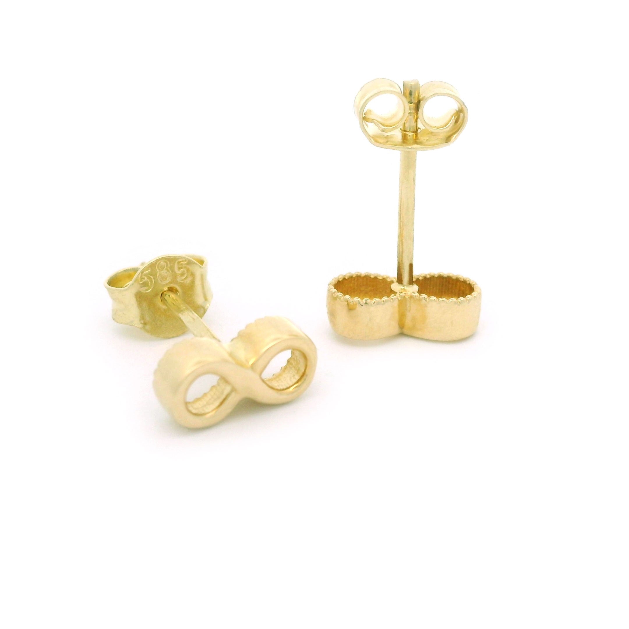 14k Yellow Gold Infinity Raised Stud Earrings Back