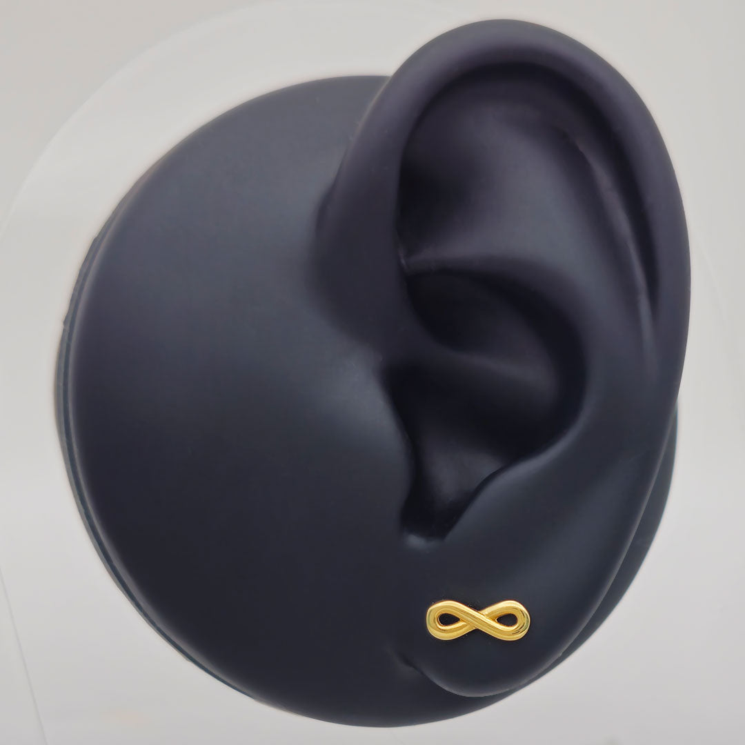 14k Infinity Stud Earrings on Ear Display