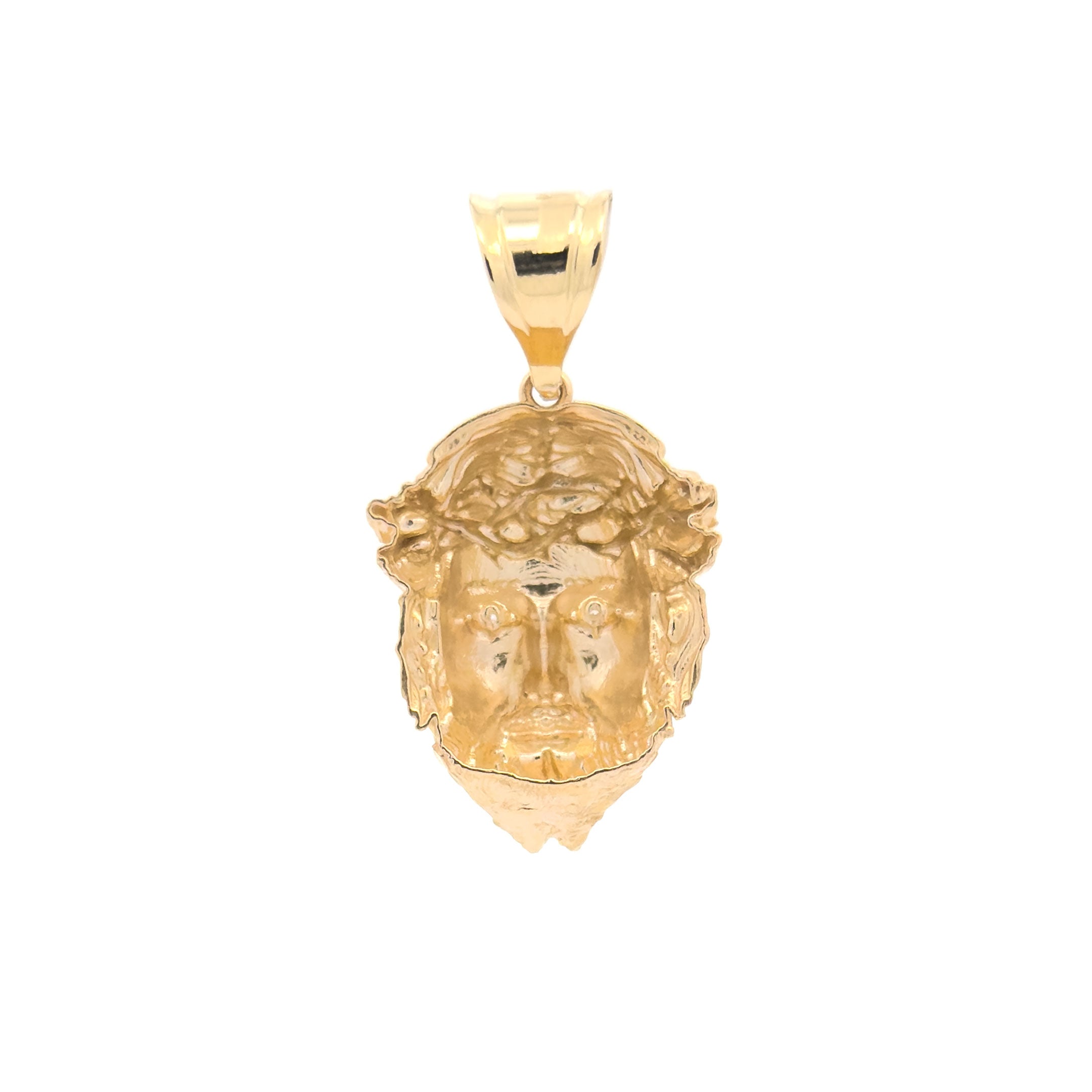 10k Yellow Gold CZ Eyes Jesus Head 3D Pendant back