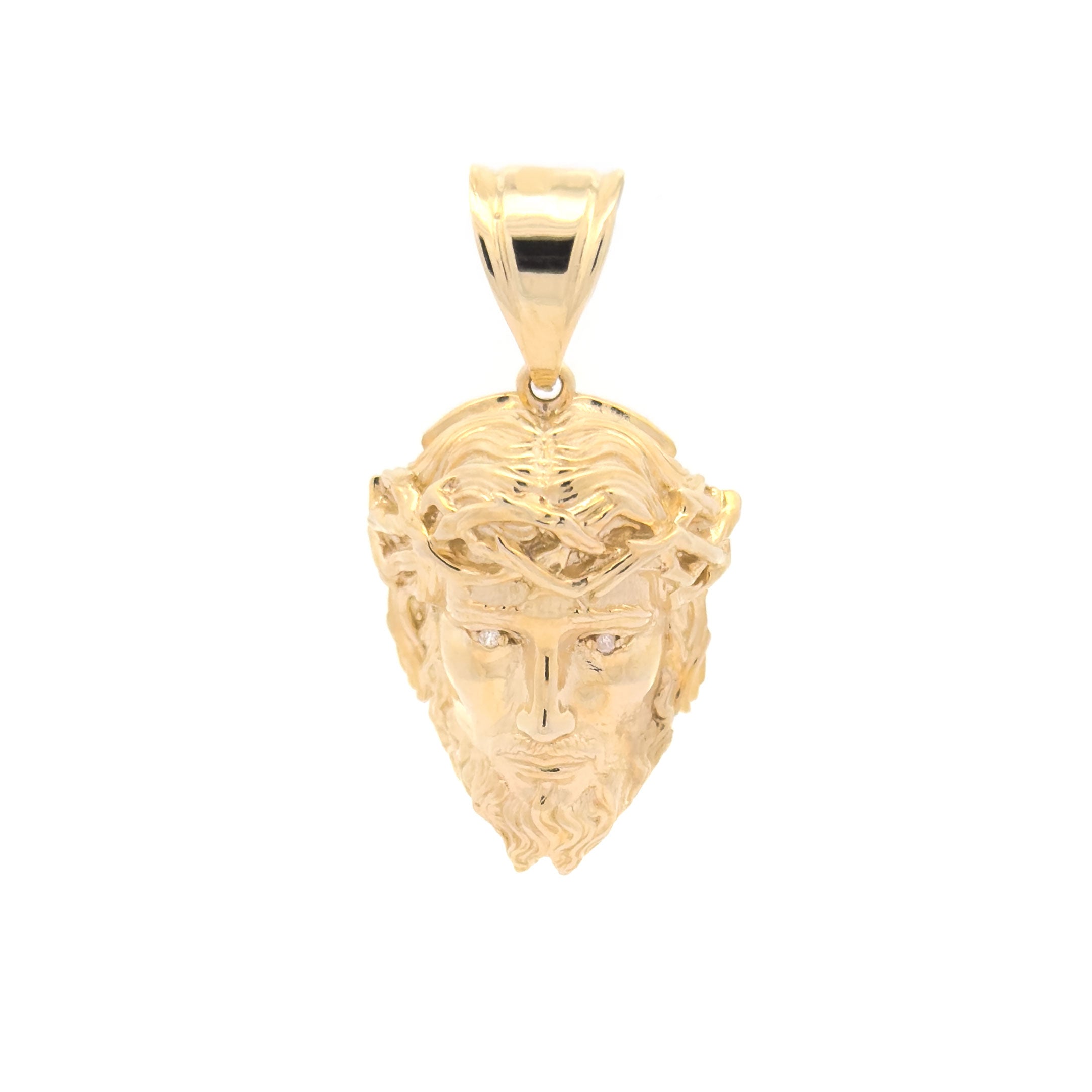 10k Yellow Gold CZ Eyes Jesus Head 3D Pendant
