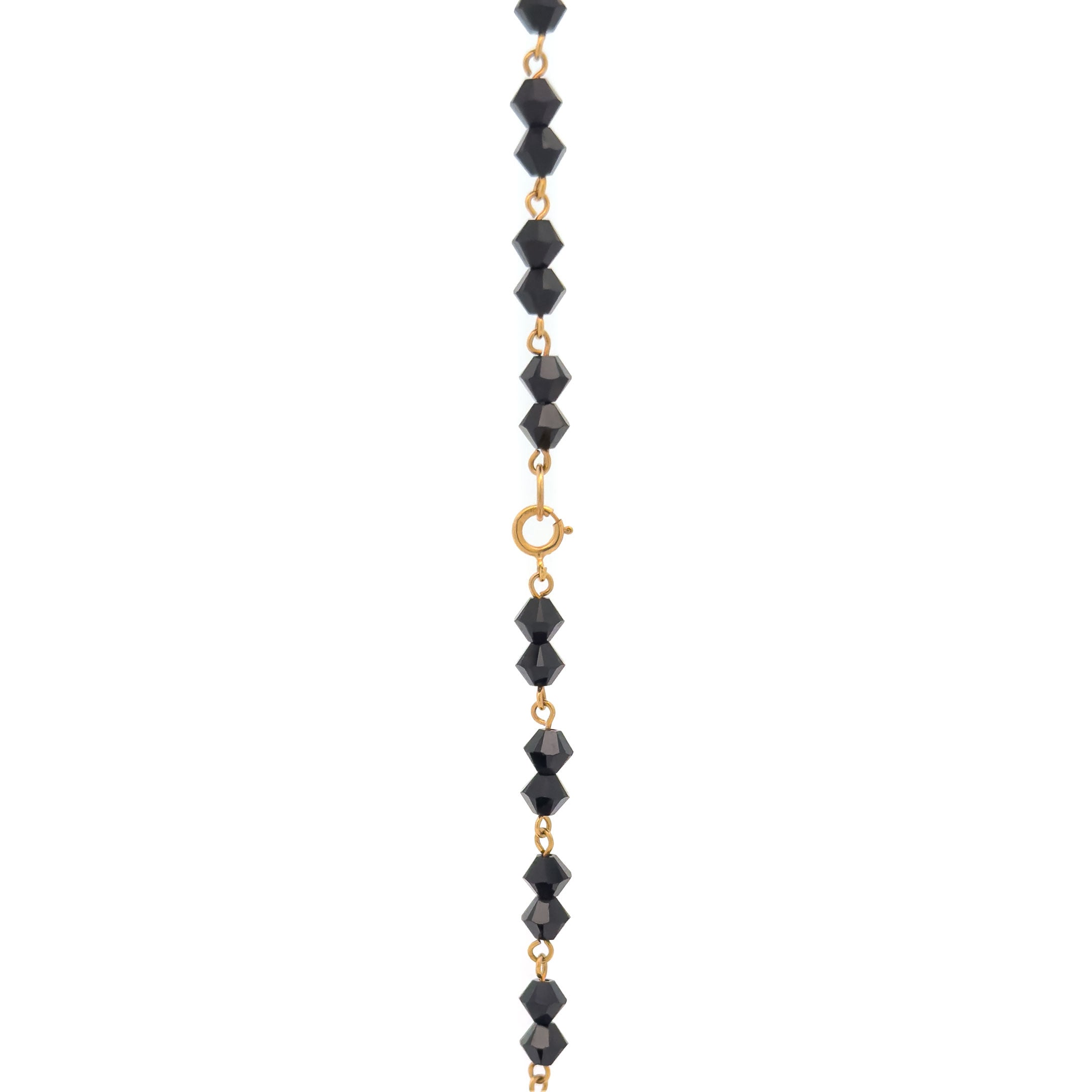 10k Gold and Jet Black Crystal Necklace - West Indian Style Spring Lock