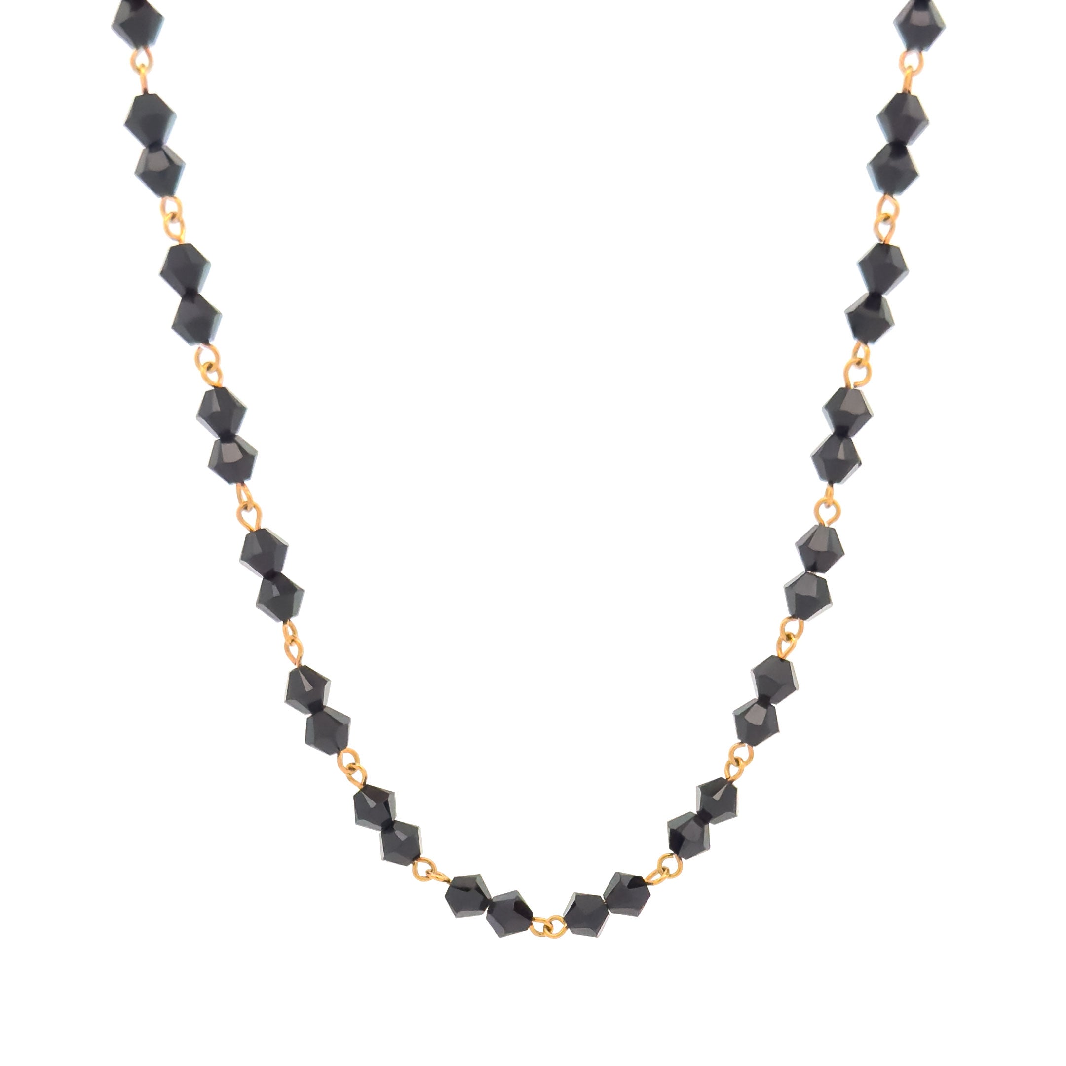 10k Gold and Jet Black Crystal Necklace - West Indian Style