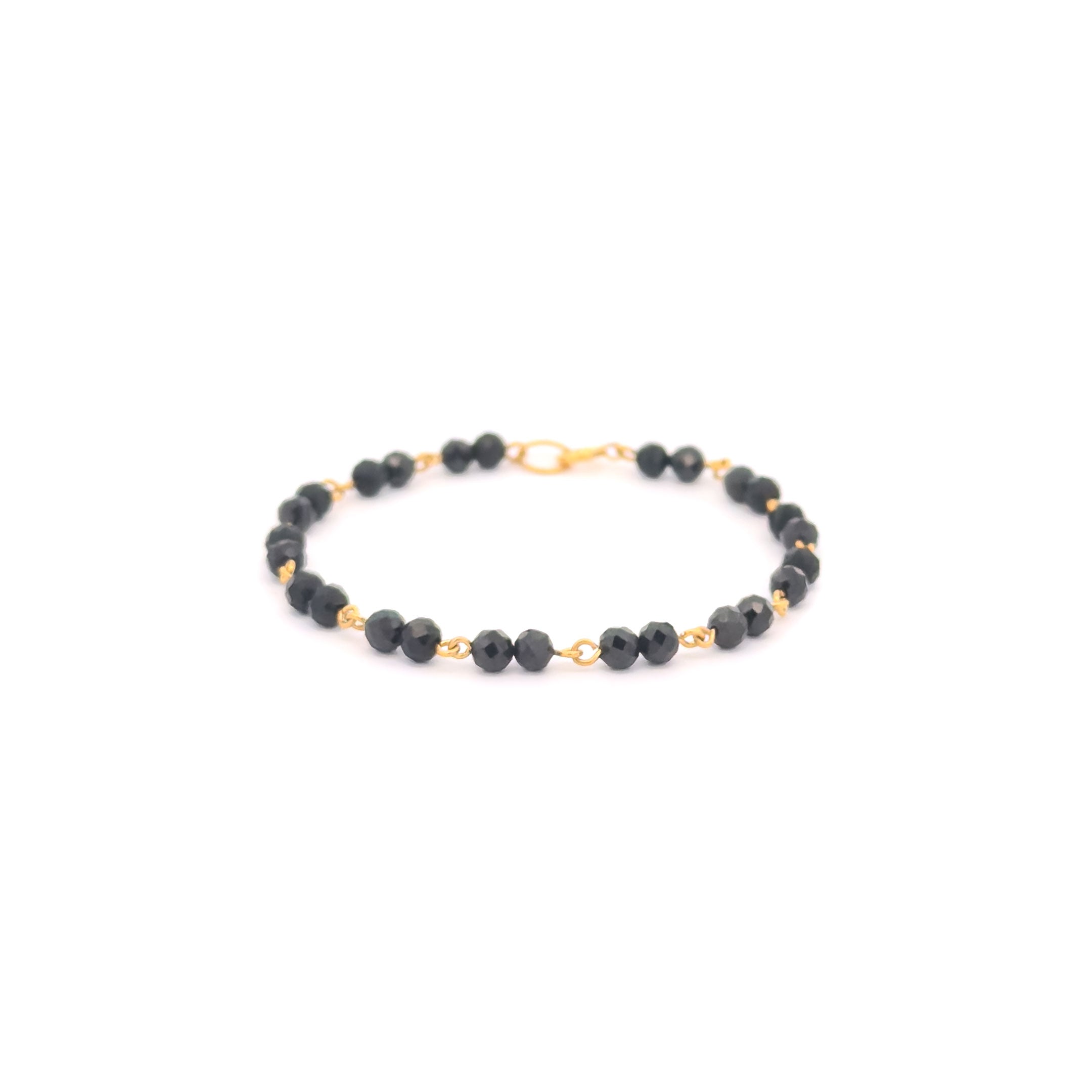 10k Gold 3mm Round Faceted Onyx Beaded Baby Bracelet
