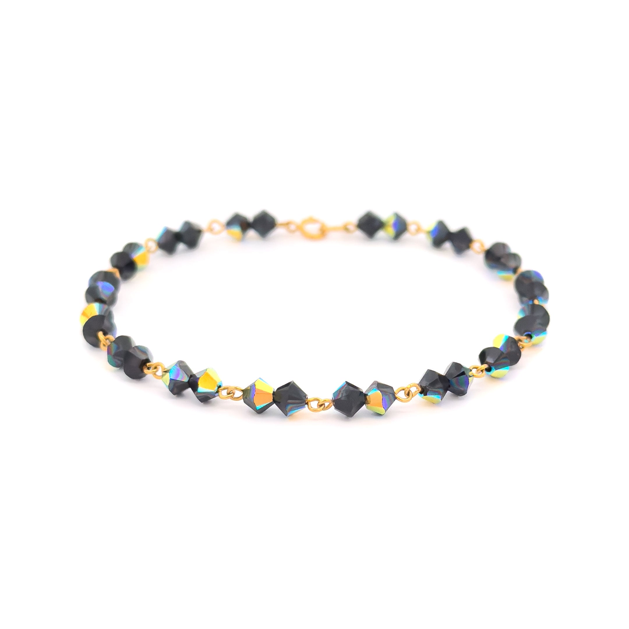 10k Yellow Gold Jet Black AB 4mm Bicone Crystal West Indian Bracelet