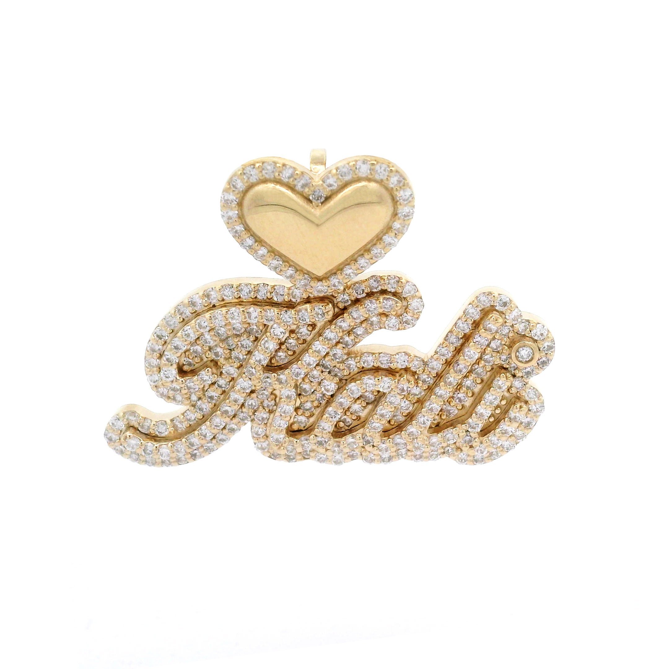 Gold and Diamond Kali Name Pendant with Heart Bale