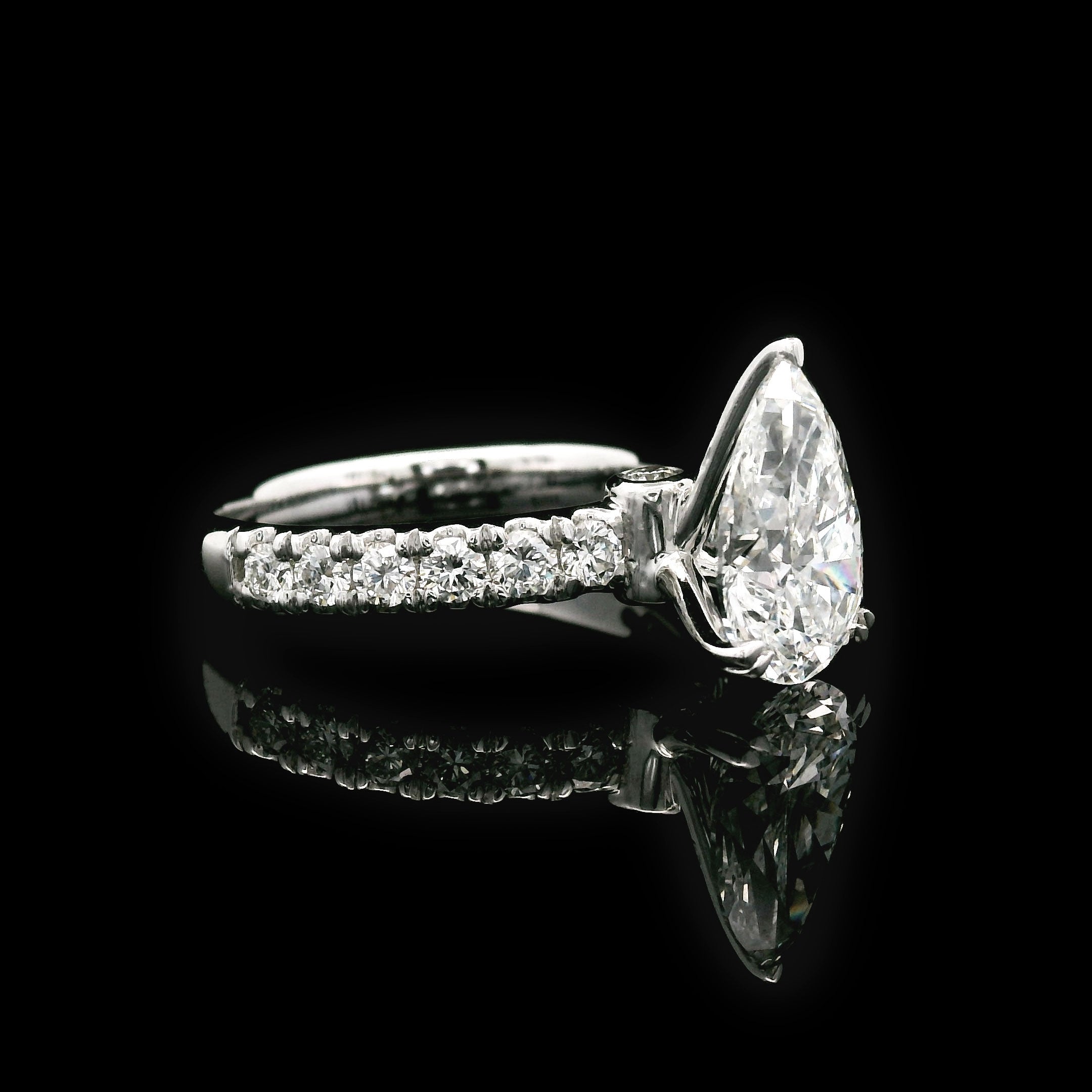 Lab-created 2ct Pear Shaped Solitaire Diamond Engagement Ring left side