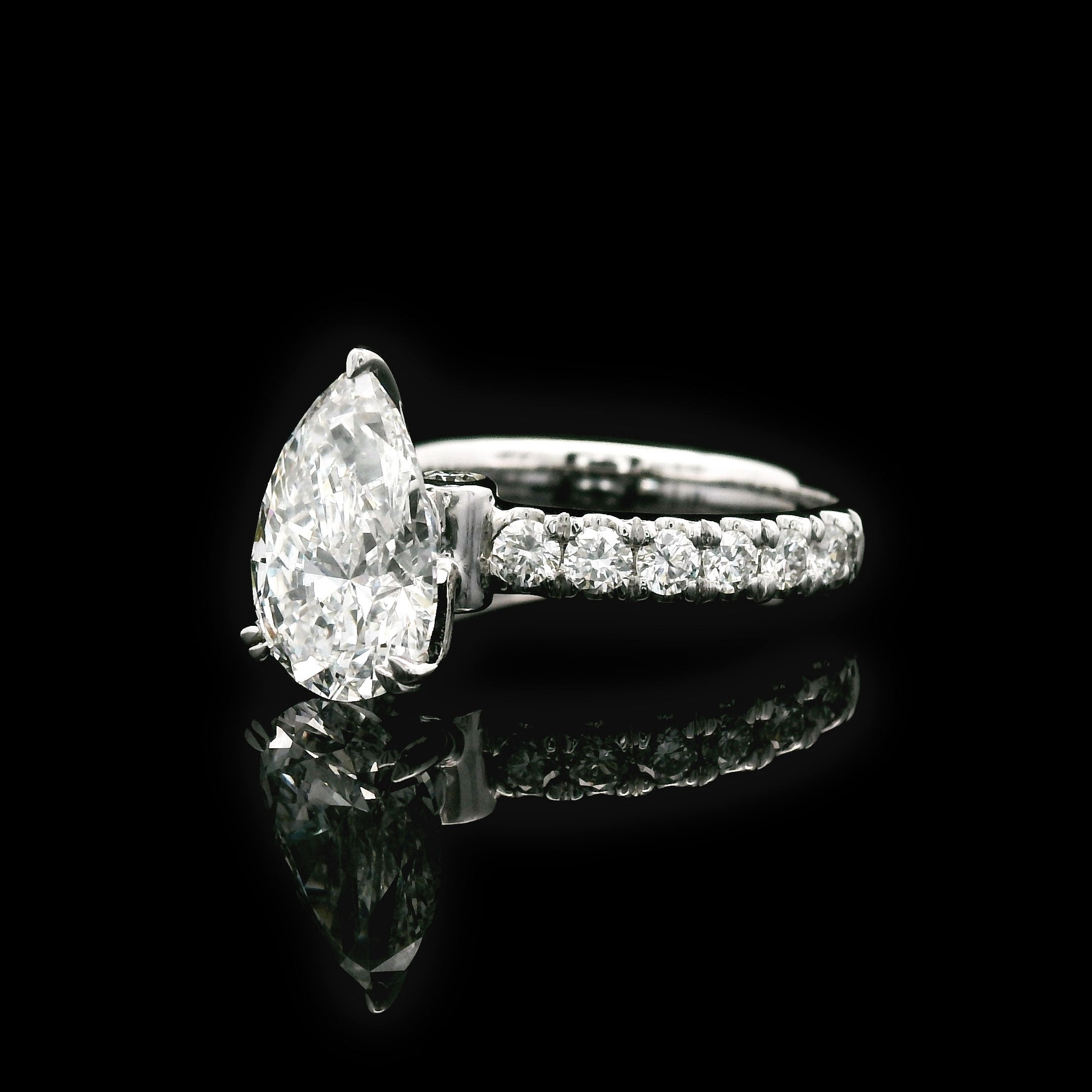Lab-created 2ct Pear Shaped Solitaire Diamond Engagement Ring right side