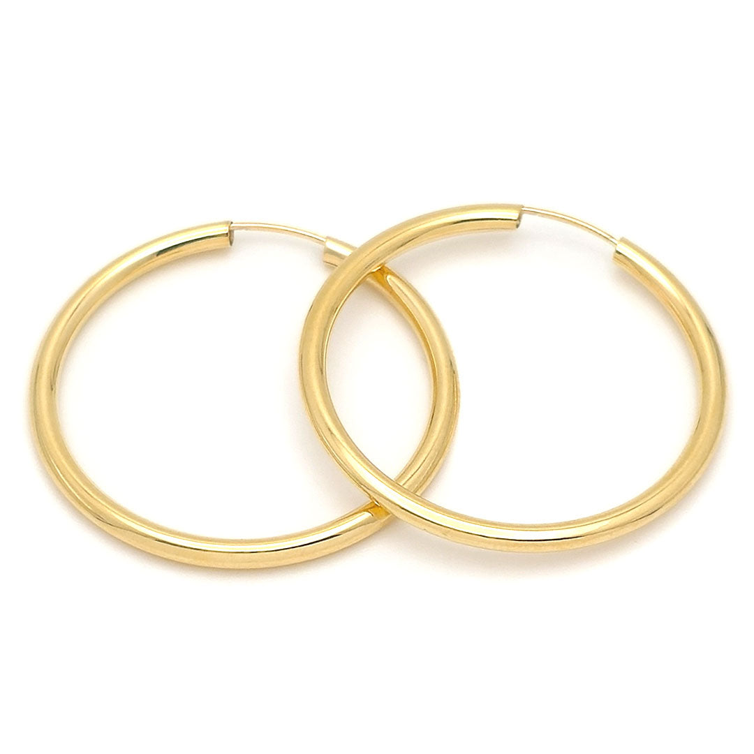 14K Yellow Gold Plain Shiny Endless Hoop Earrings – 2mm X 70mm 2 3/4” Italy