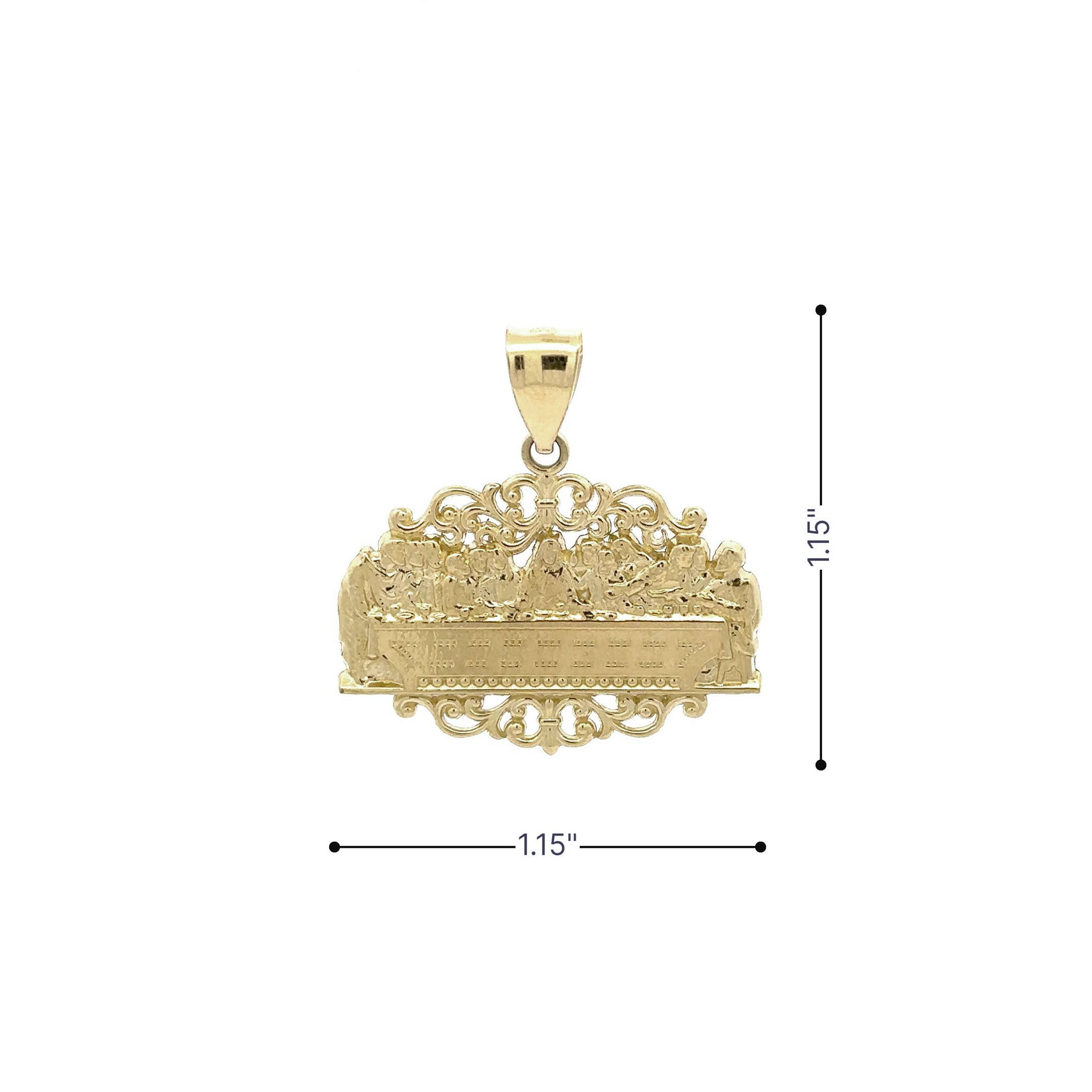 10k Last Supper Filigree Pendant Size Details