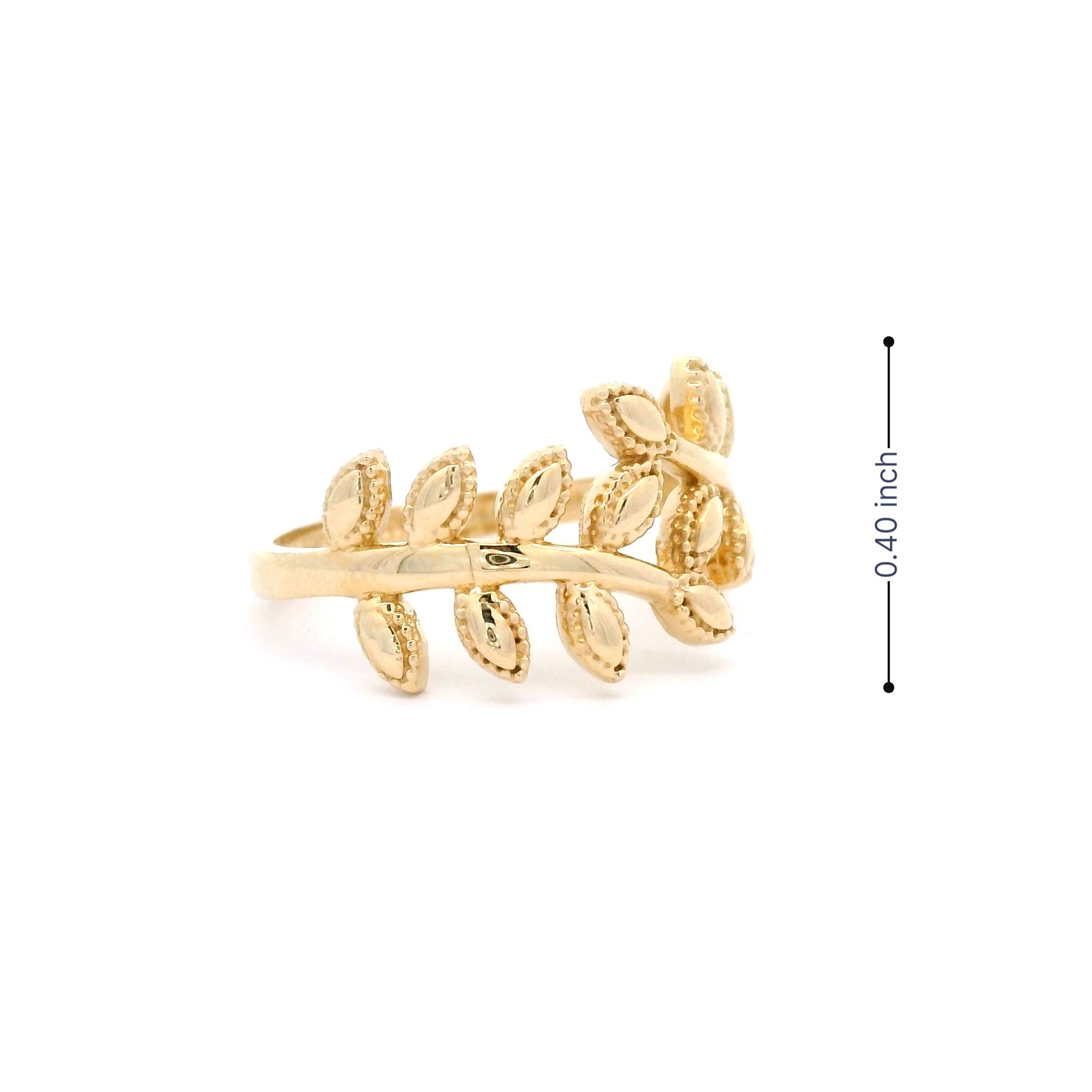 Leaf Wrap Ring in Solid 14k Yellow Gold Height 0.40 inch