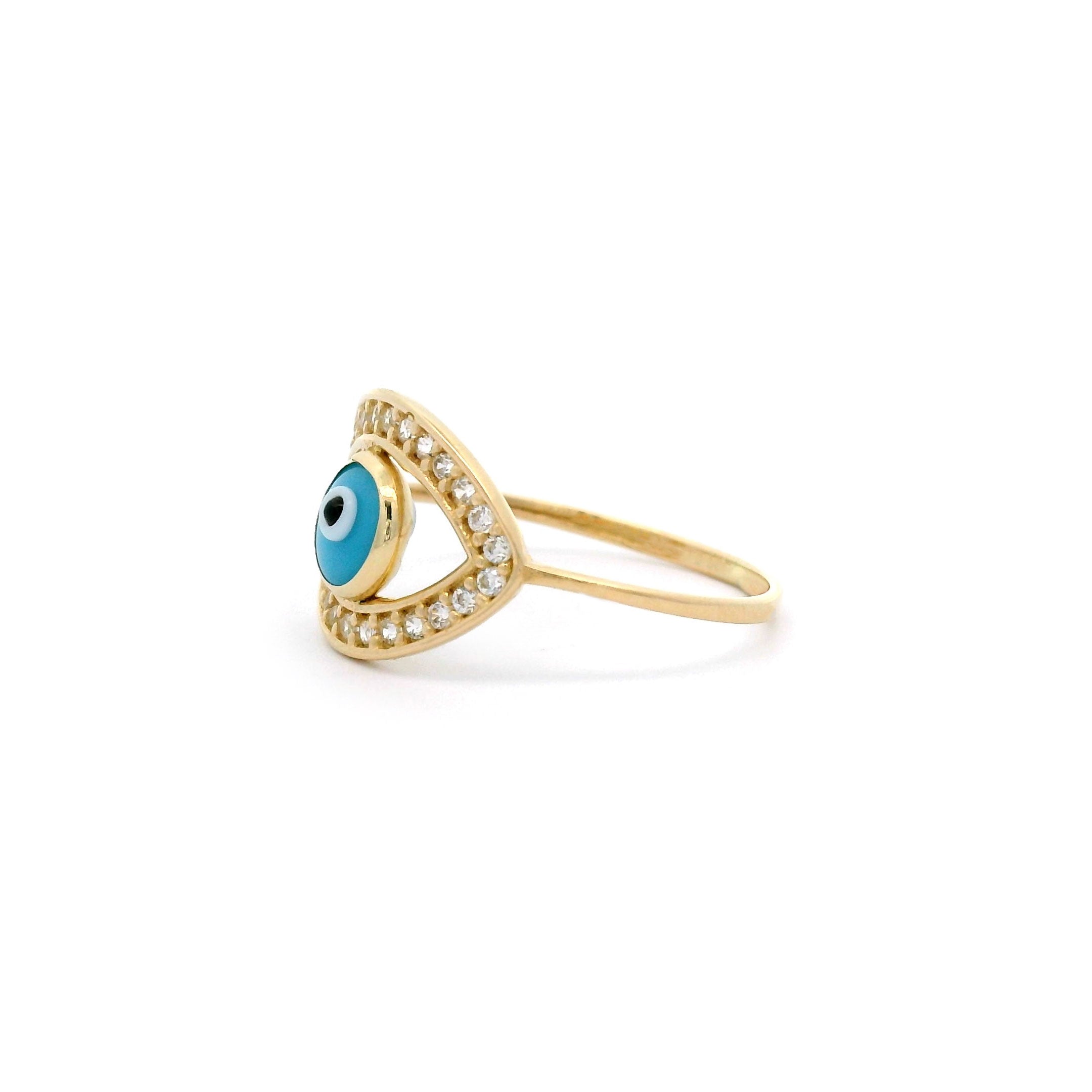  Light Blue Evil Eye Ring in Solid 14kt Yellow Gold Side